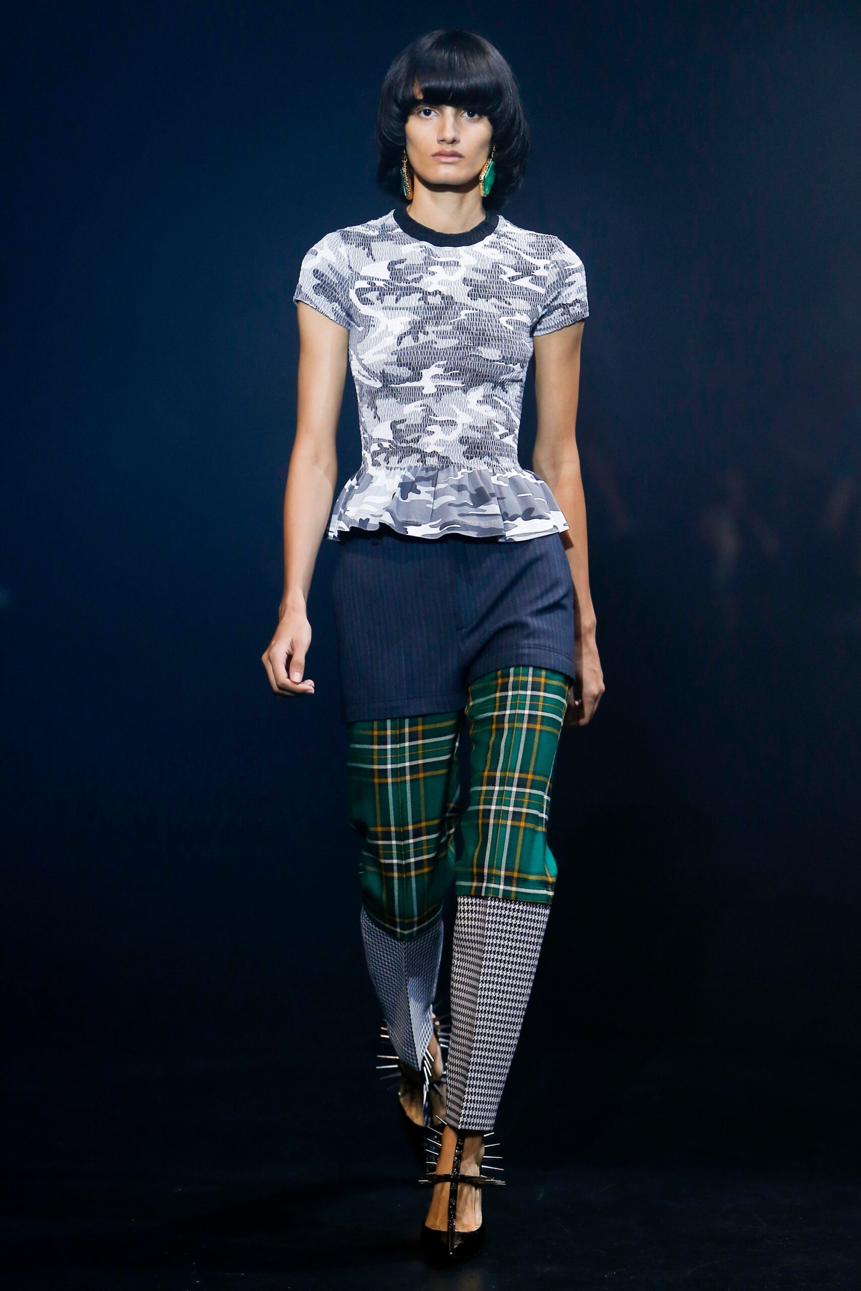fitted top with patchwork pants