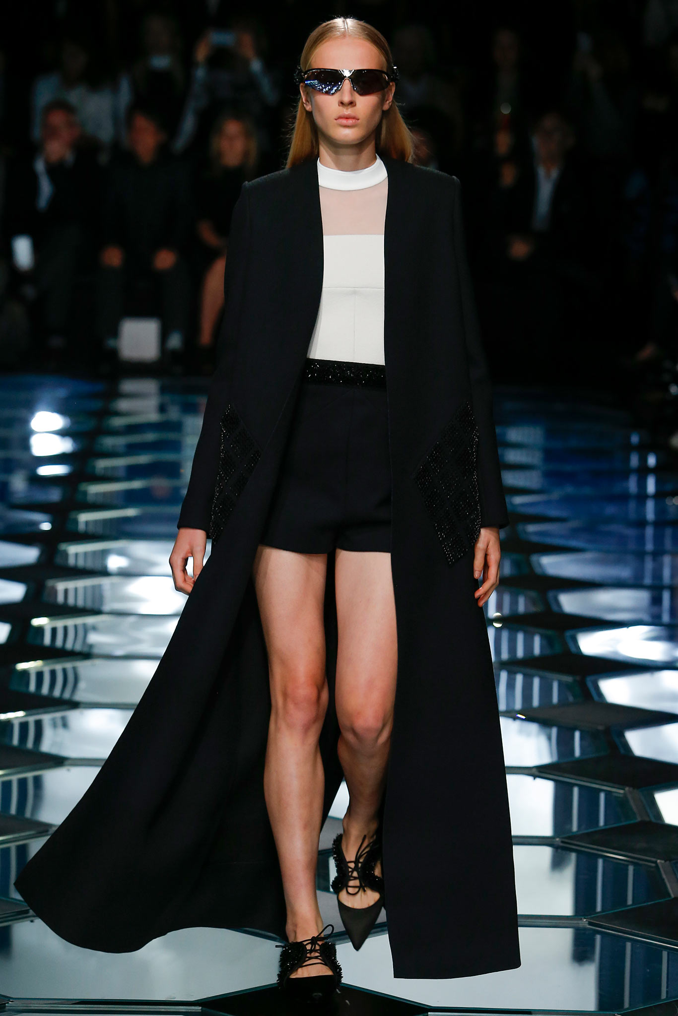 black silk coat with white top