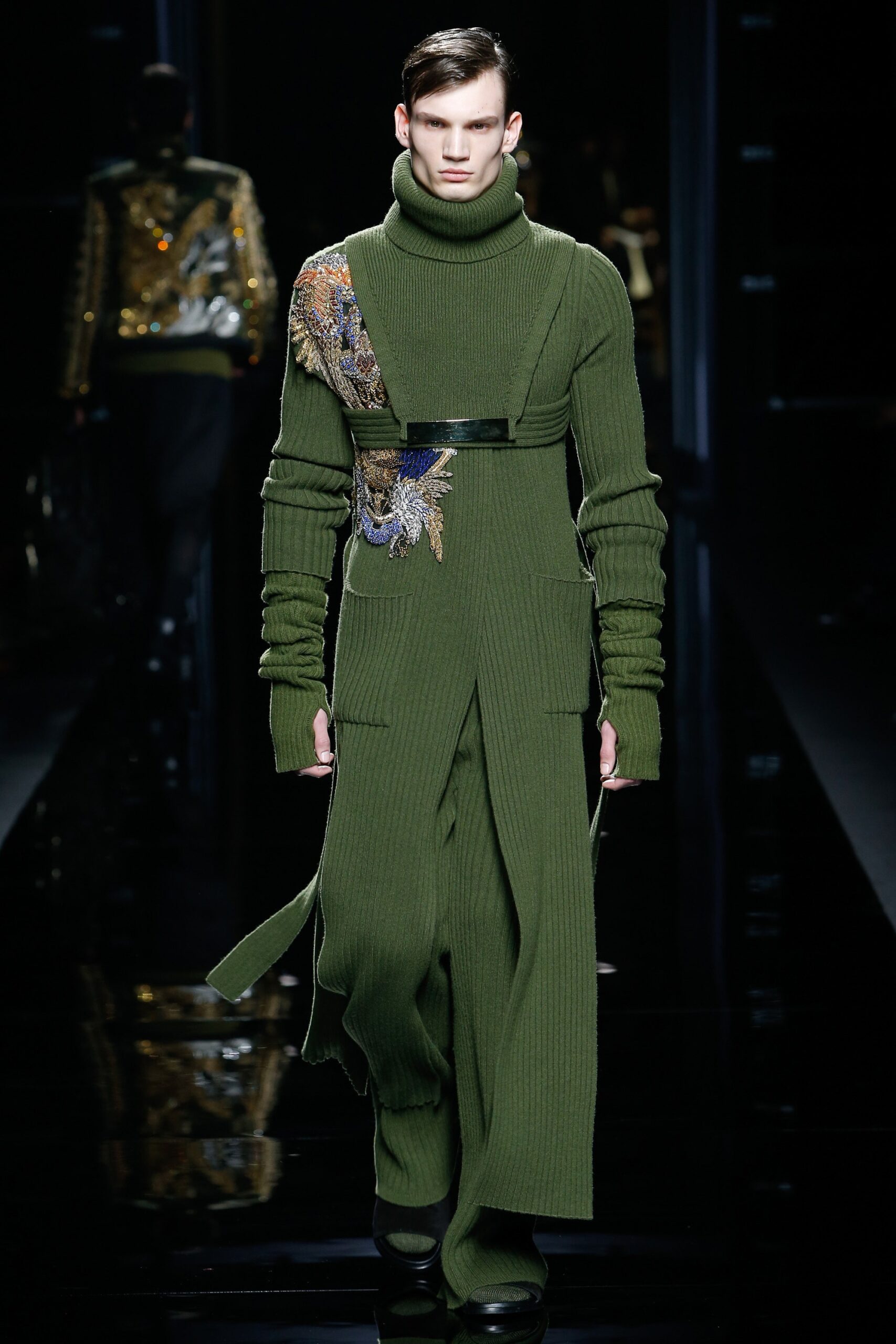 fitted green knit maxi dress