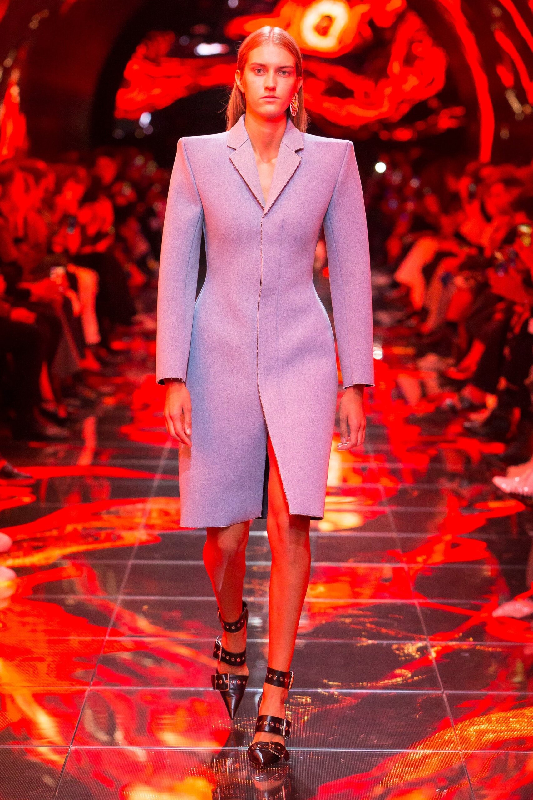 fitted blue wool mini dress