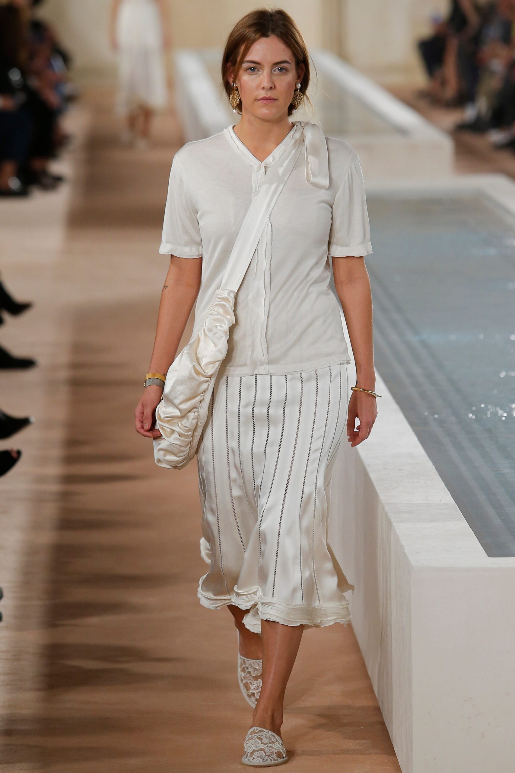 white silk pleated top and skirt