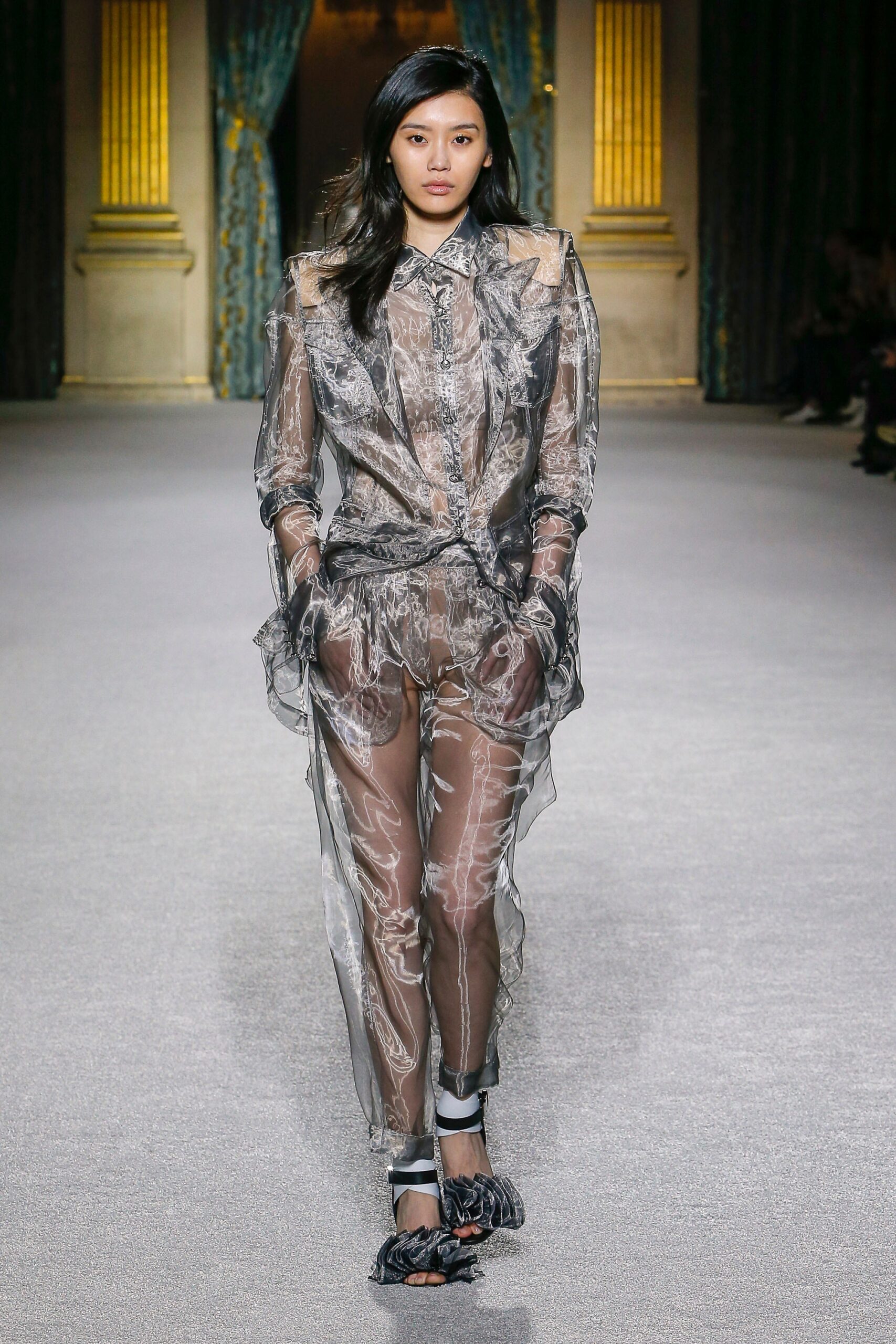 sheer black and white jacket and pants