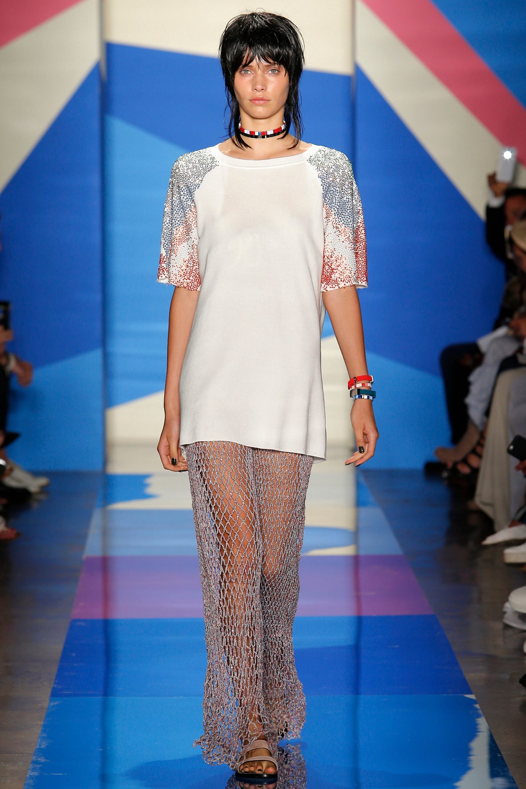 color-blocked top with mesh skirt