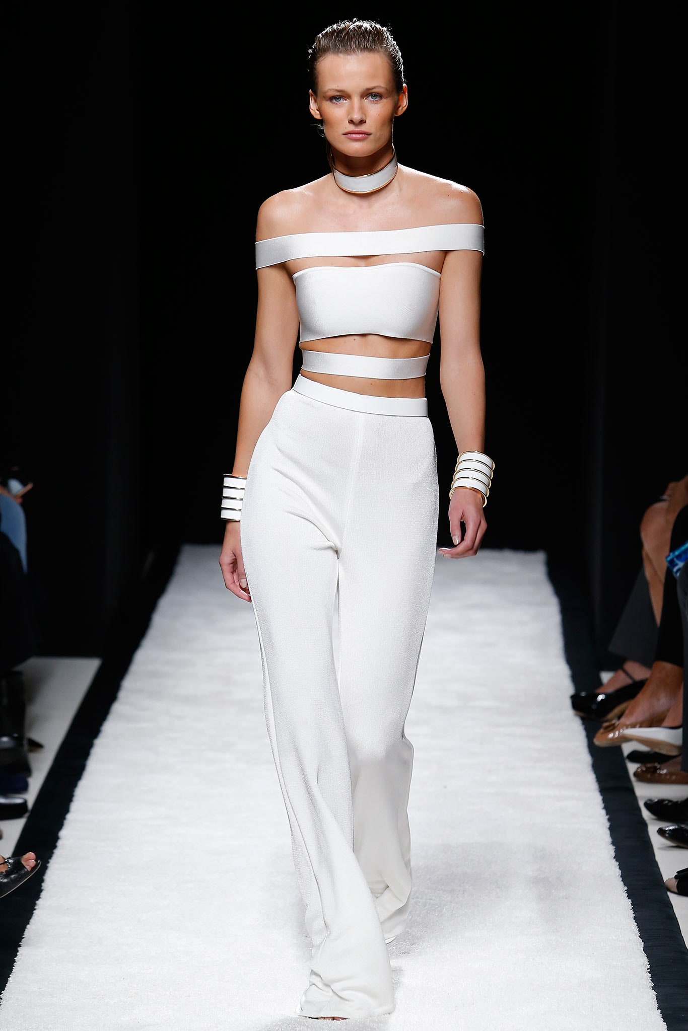 white cotton sleeveless off-shoulder fitted cropped top