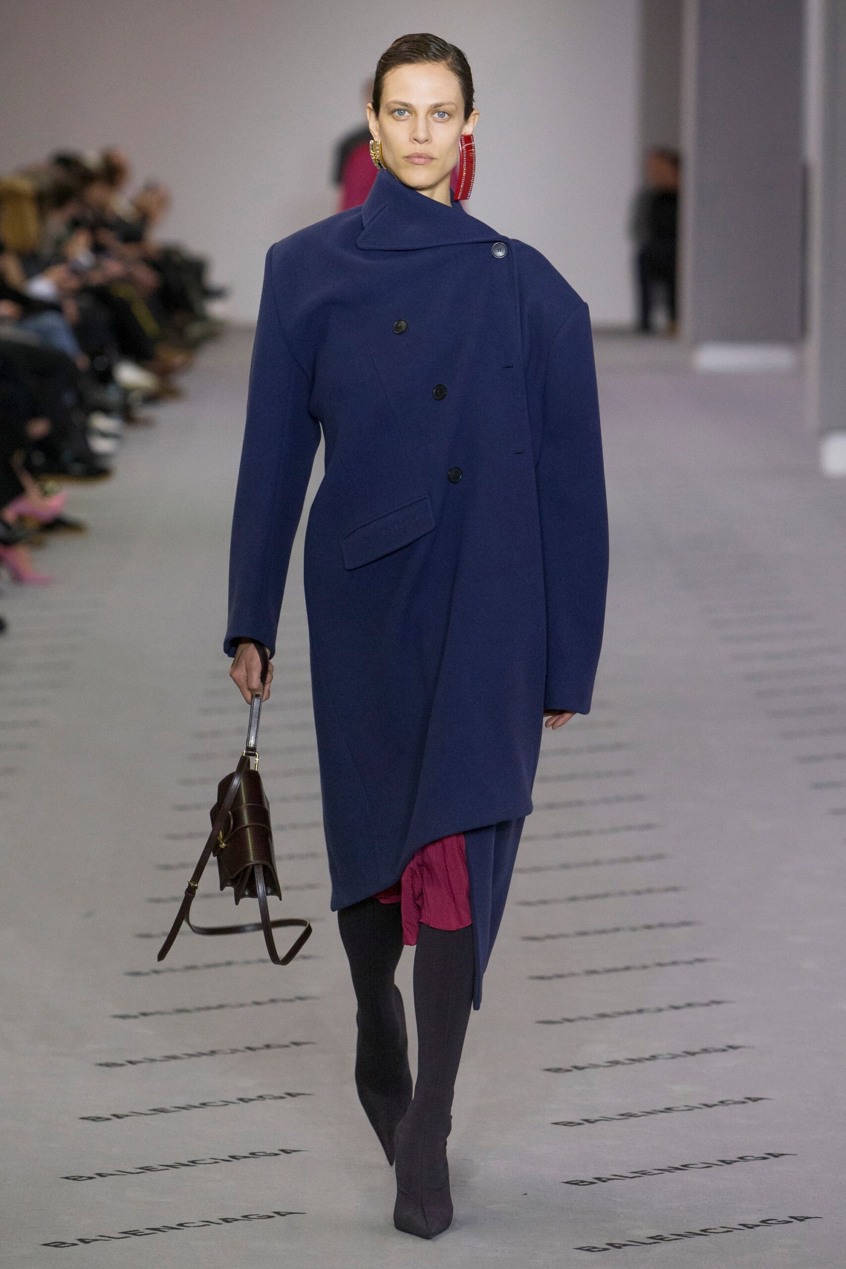 blue wool long-sleeve double-breasted oversized coat