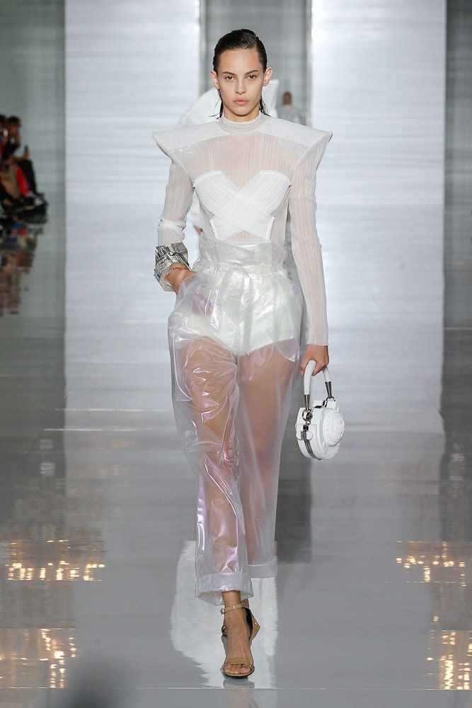 clear vinyl relaxed wide-leg shiny pants