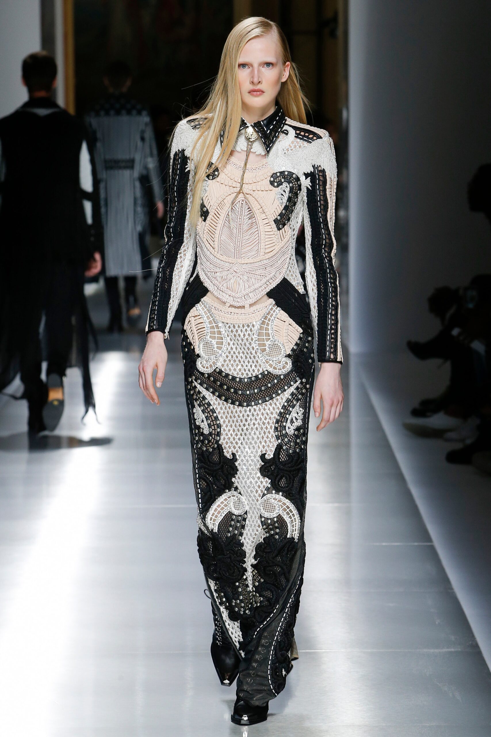 black and white embroidered gown