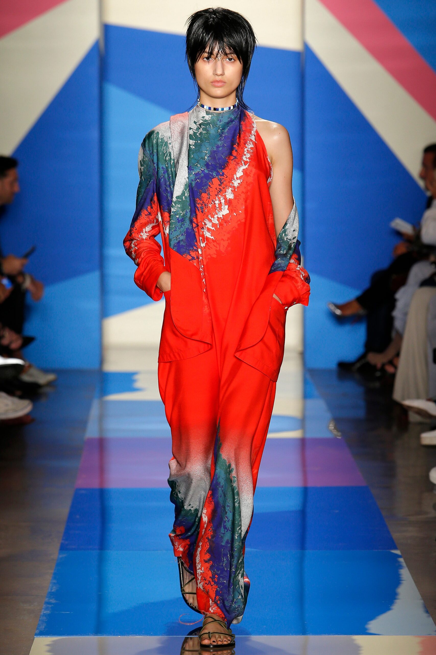 red silk sleeveless jumpsuit