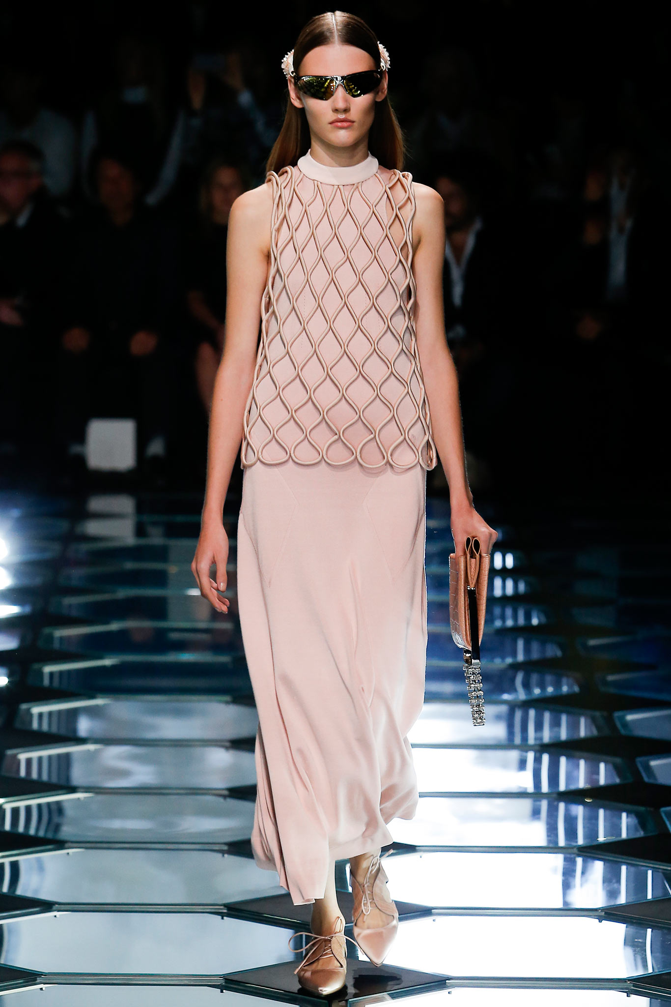 fitted pink silk midi dress