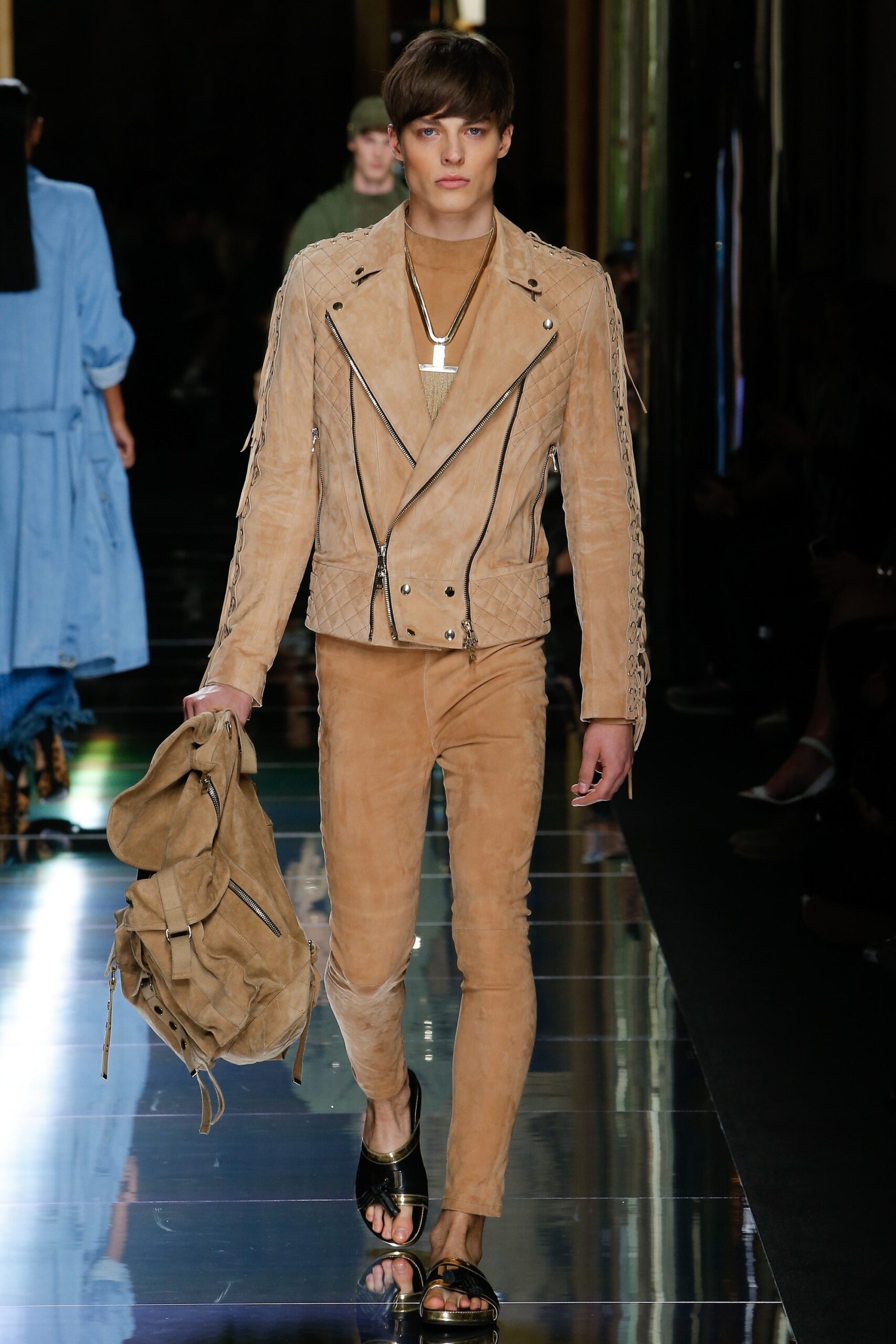 beige suede zippered bag