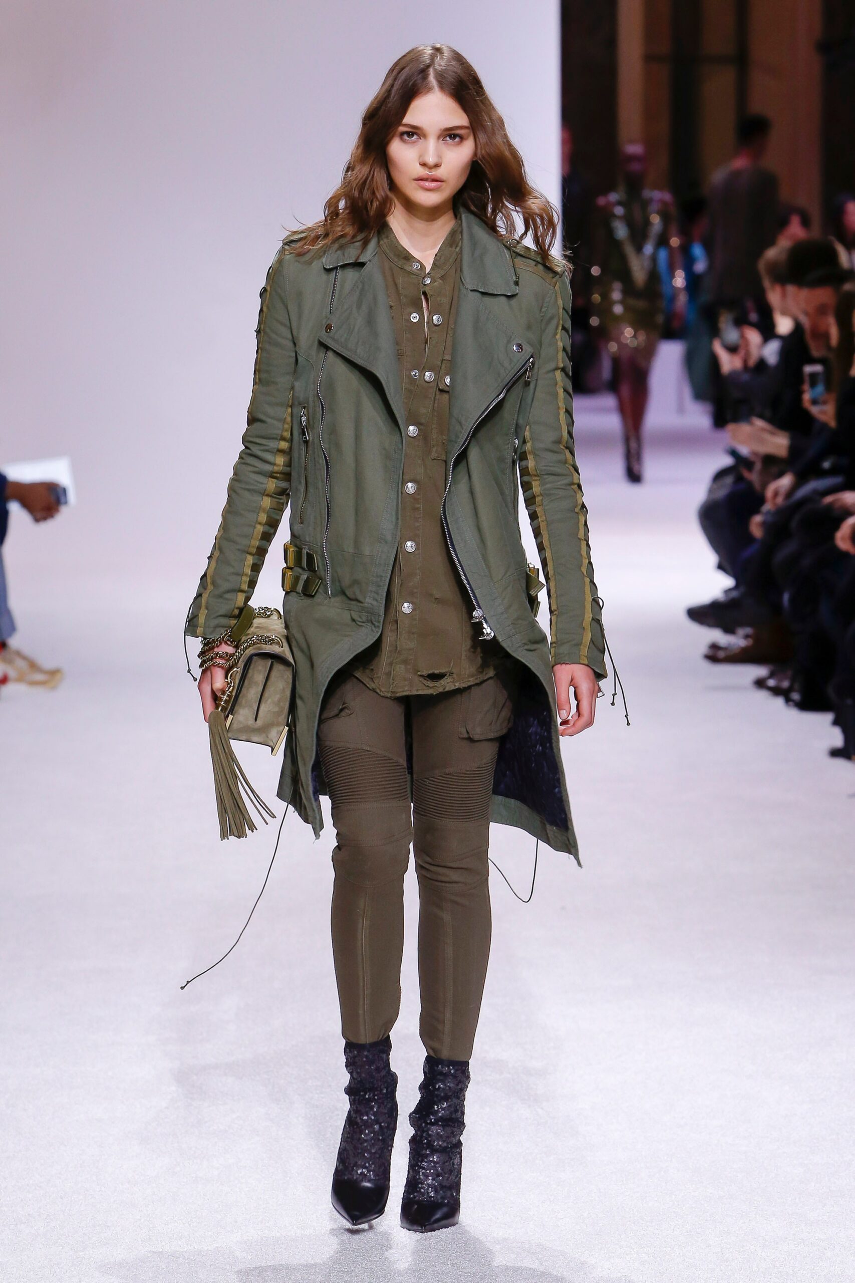 green relaxed jacket with fitted pants