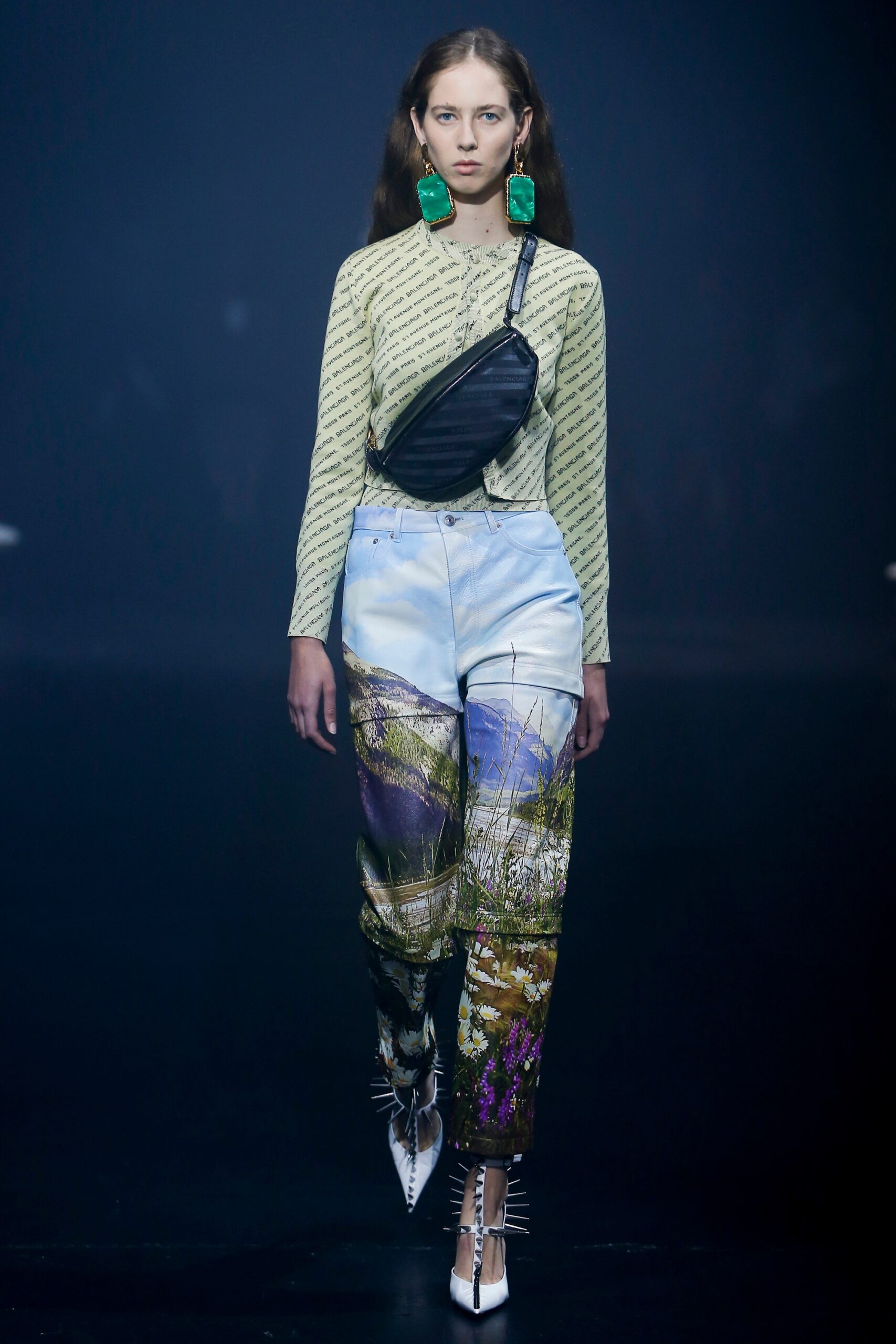 green printed top with relaxed pants