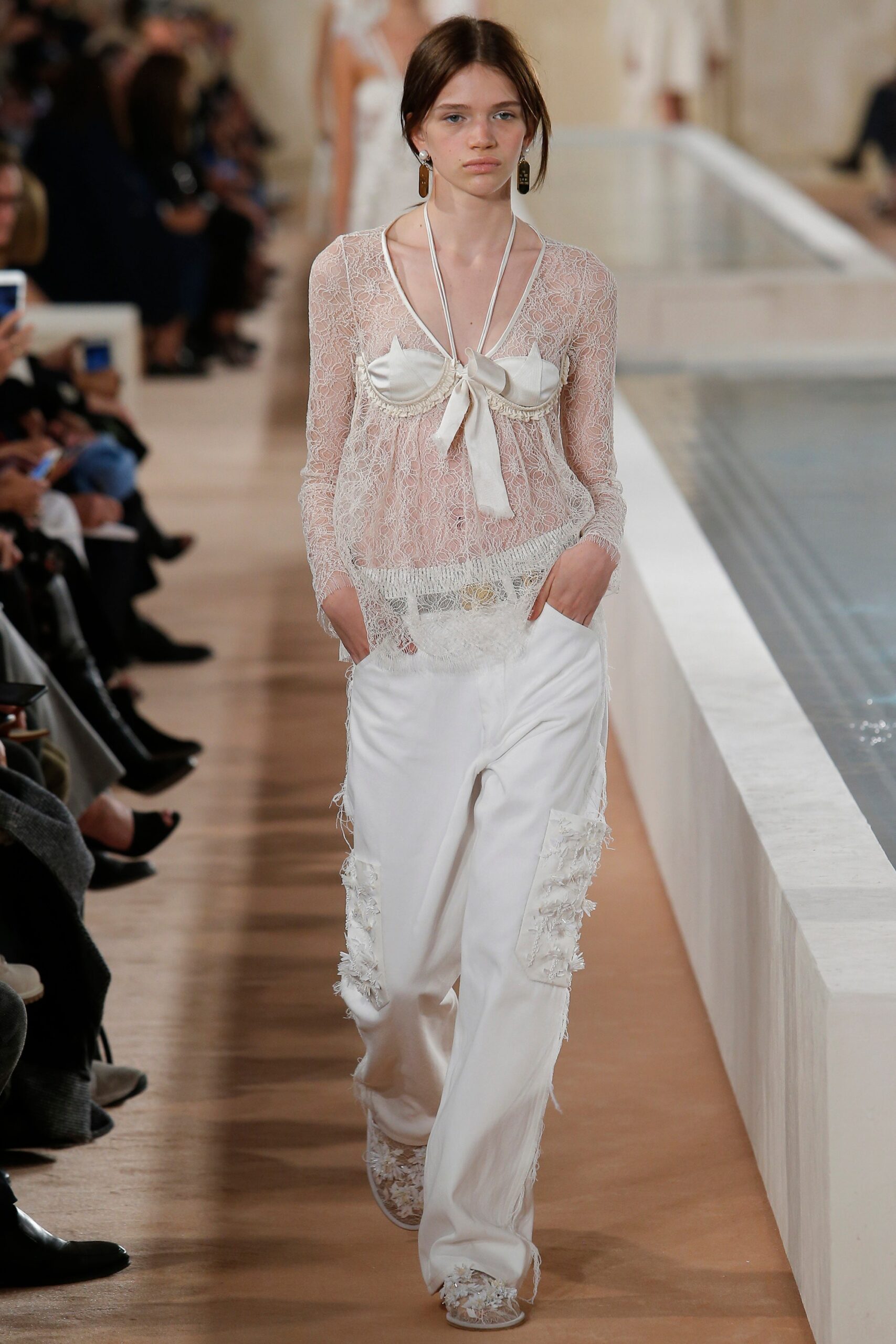 white lace top and relaxed pants