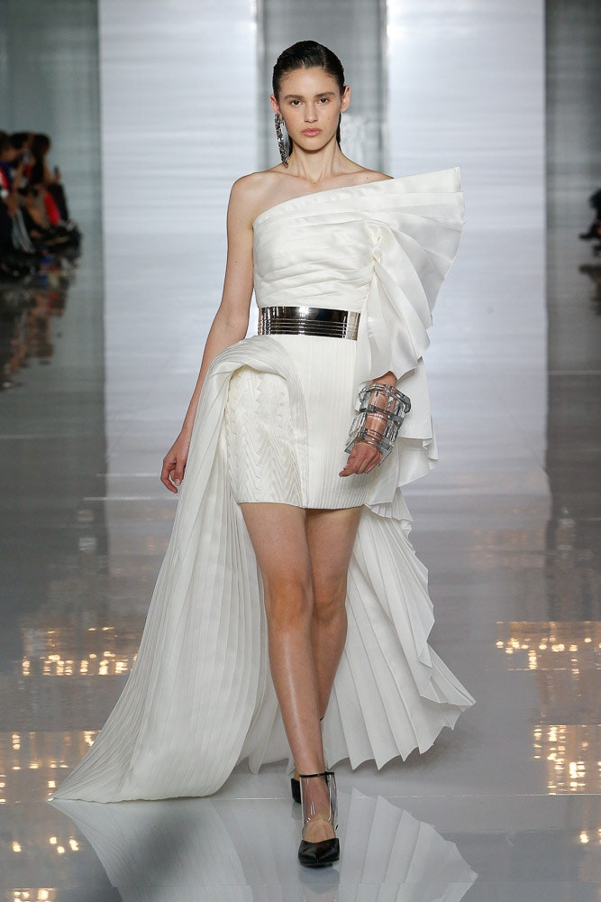 white silk asymmetric dress