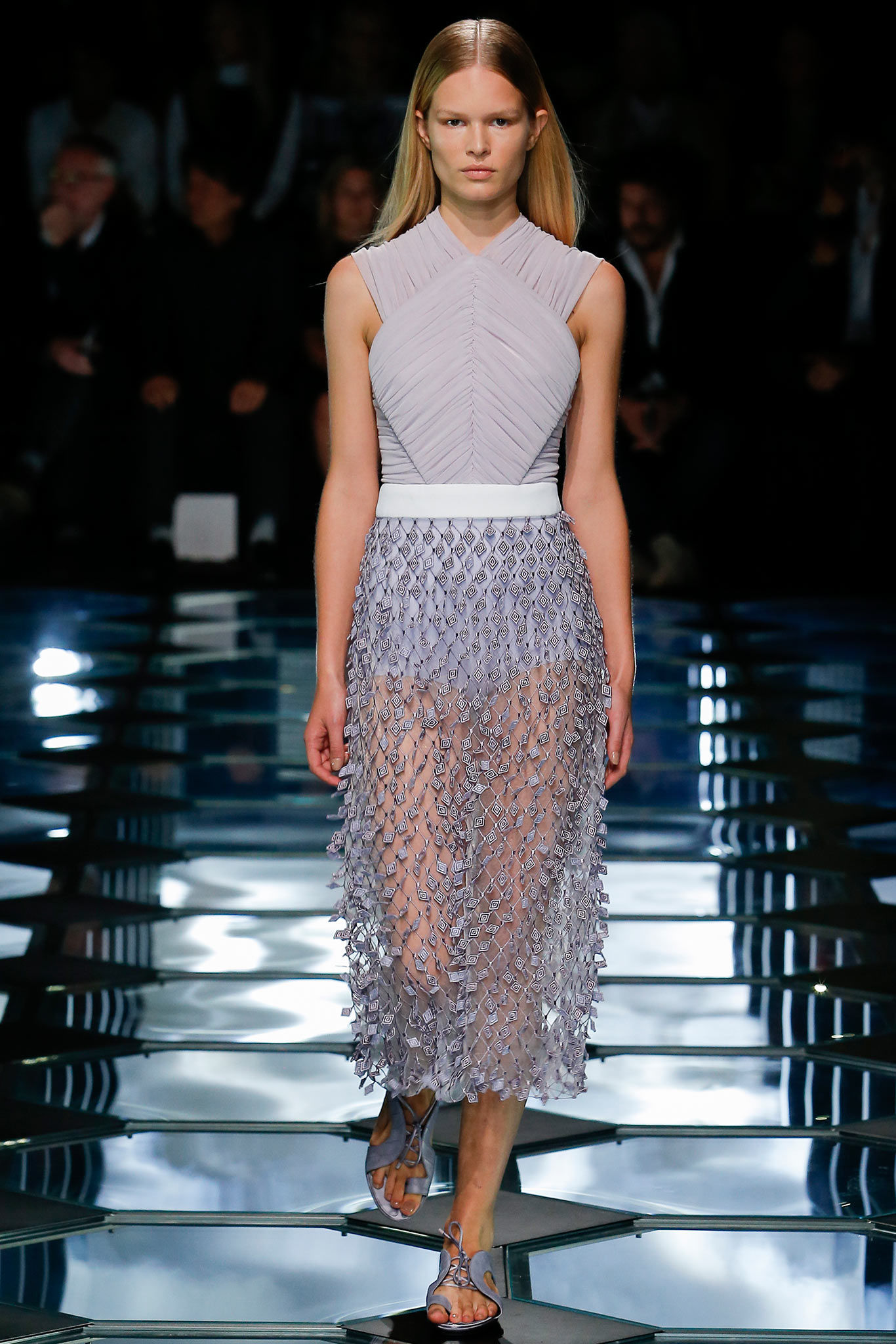 lavender pleated midi dress