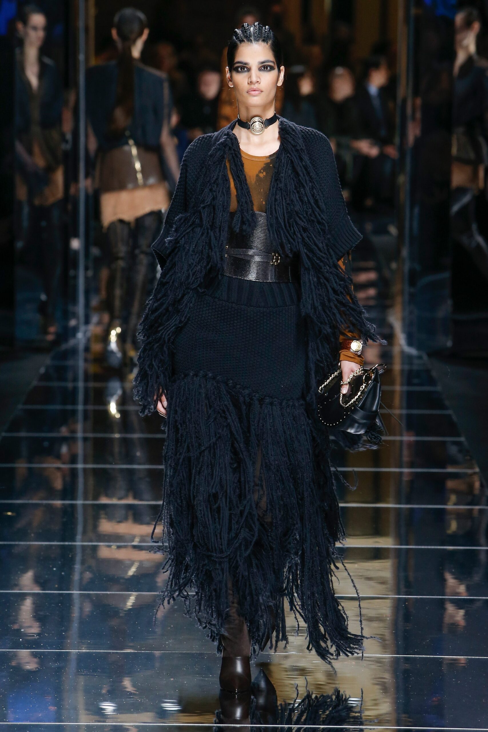 black fringed maxi dress