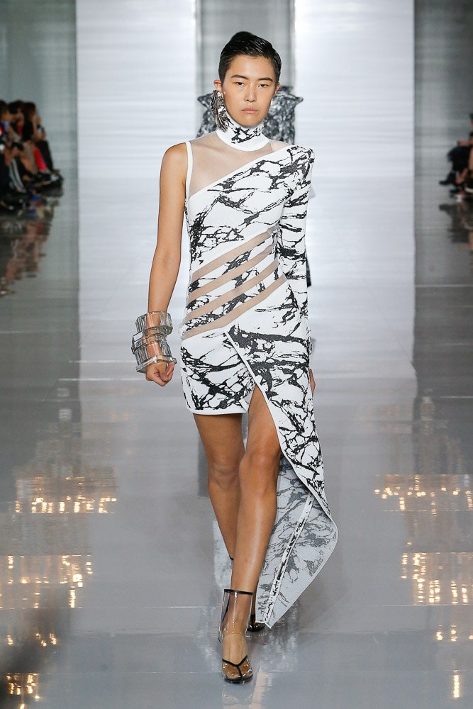 fitted white and black cutout dress