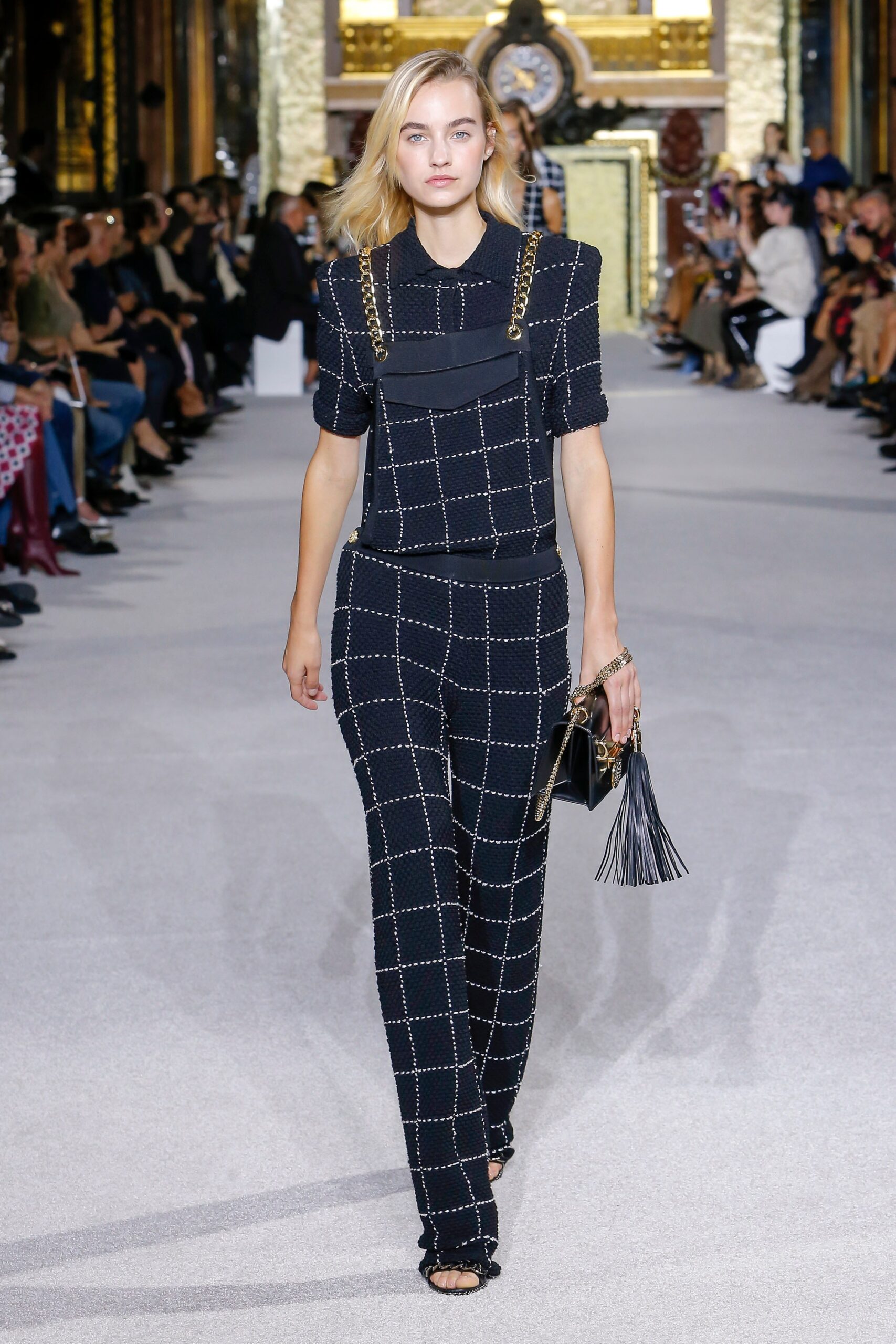 black and white checked jumpsuit