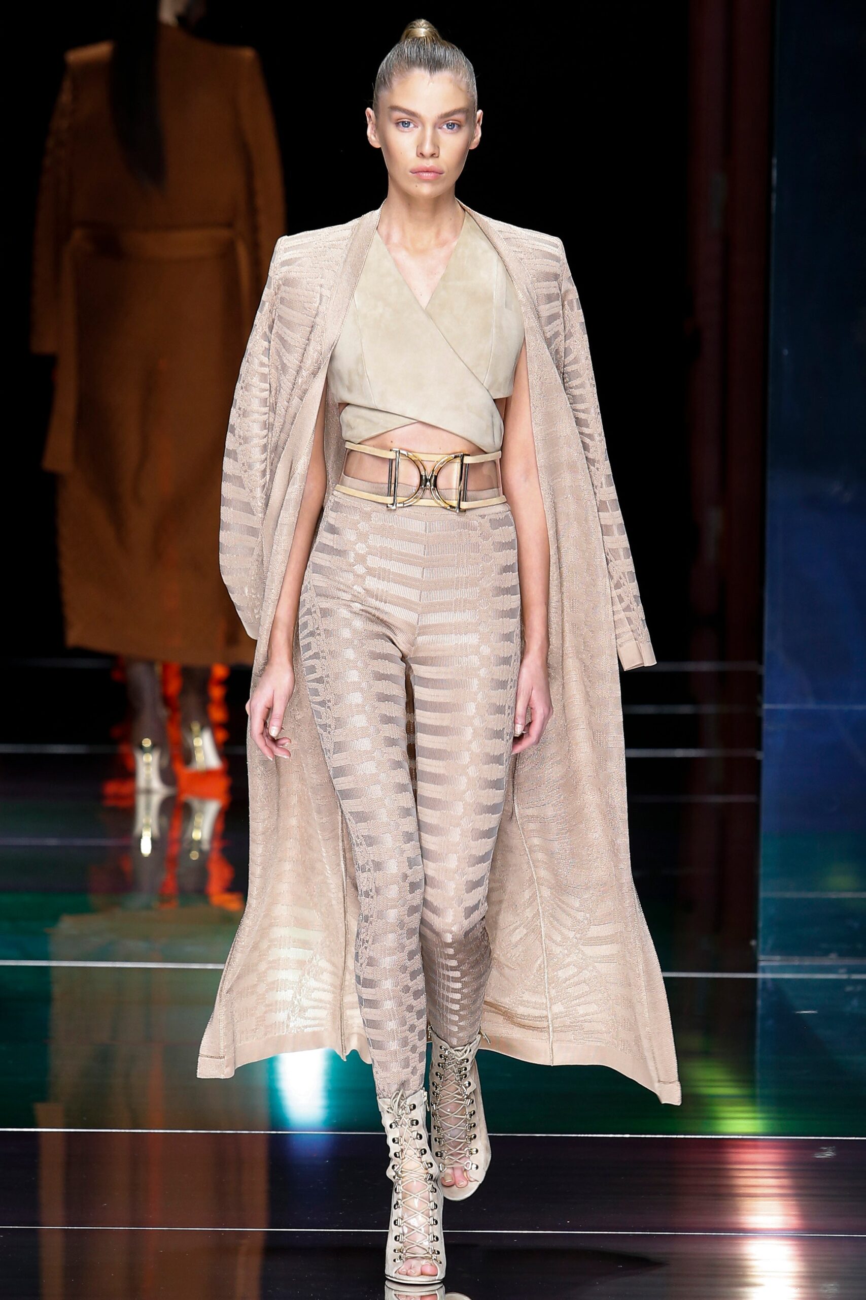 beige knit coat with fitted top