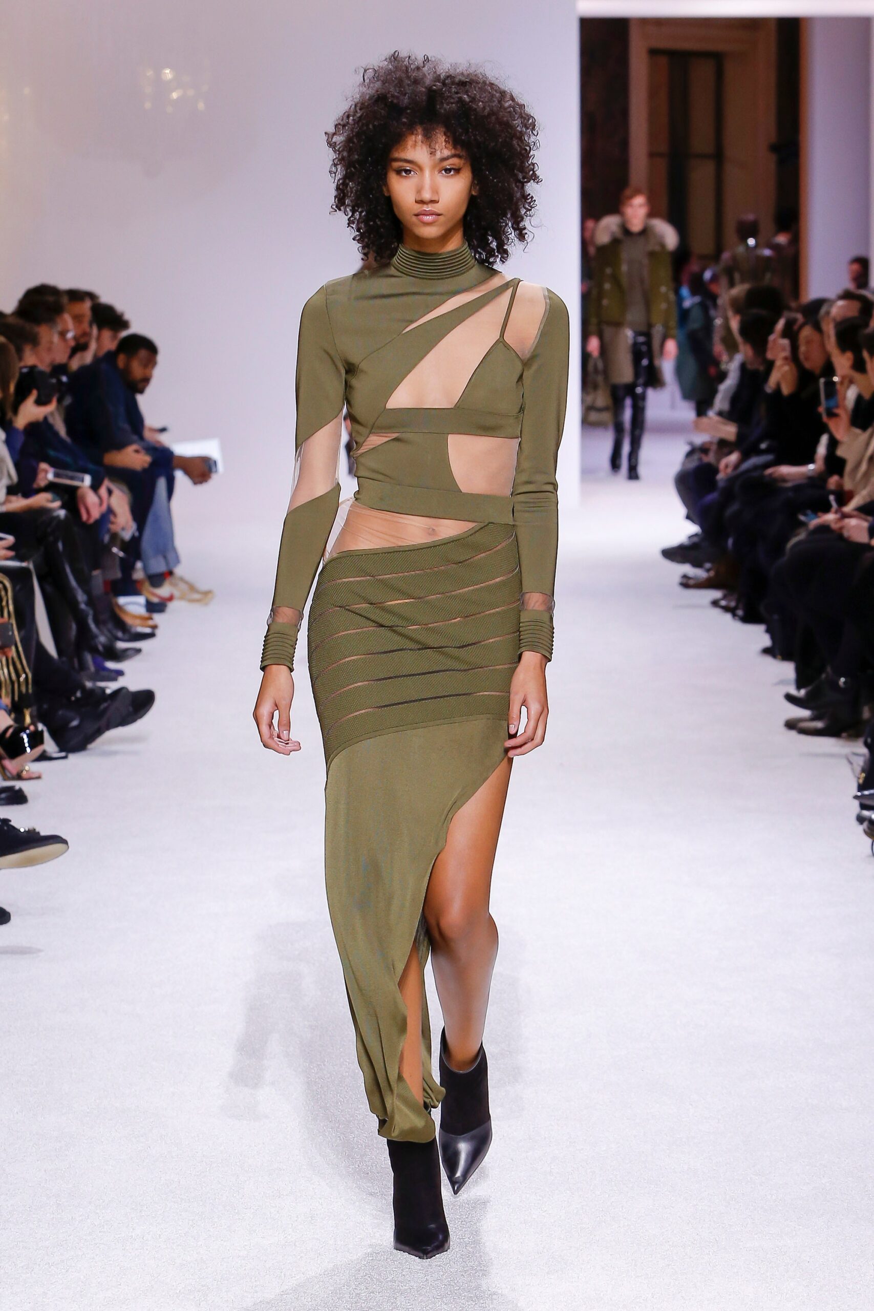 fitted green jersey midi dress