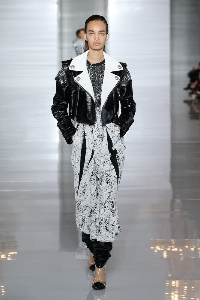 black and white fitted jacket and dress