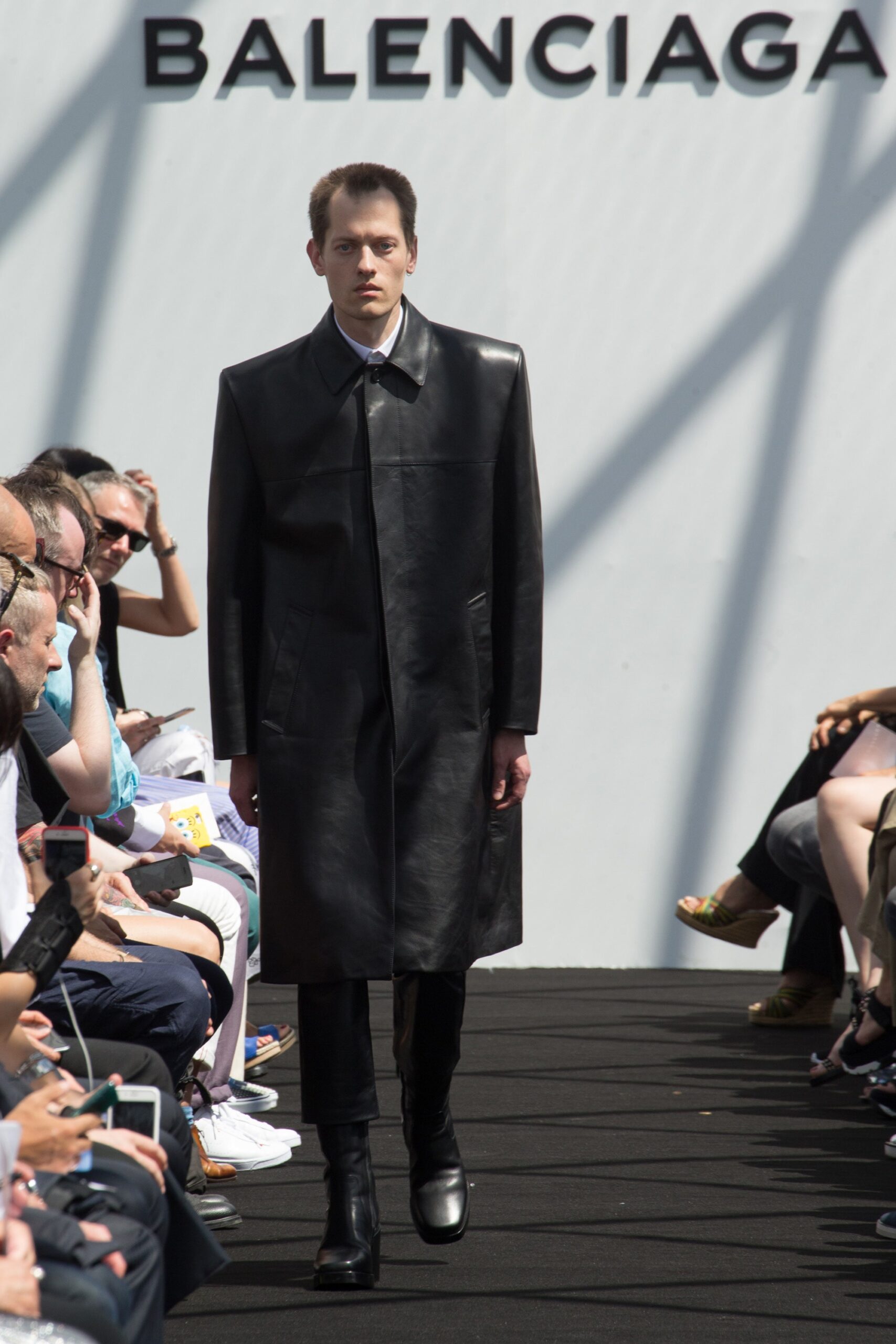 black leather fitted coat