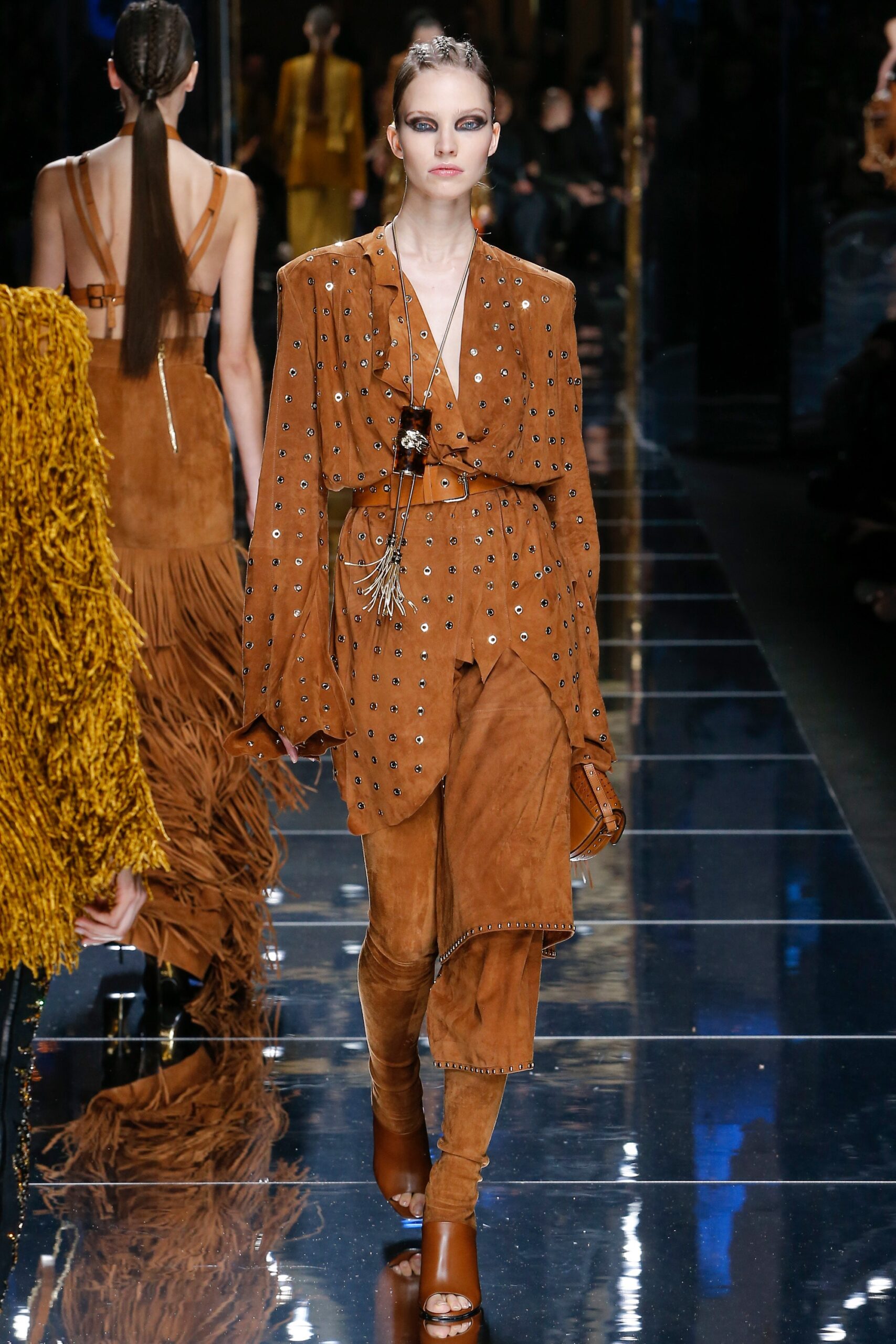 brown suede relaxed straight-leg pants