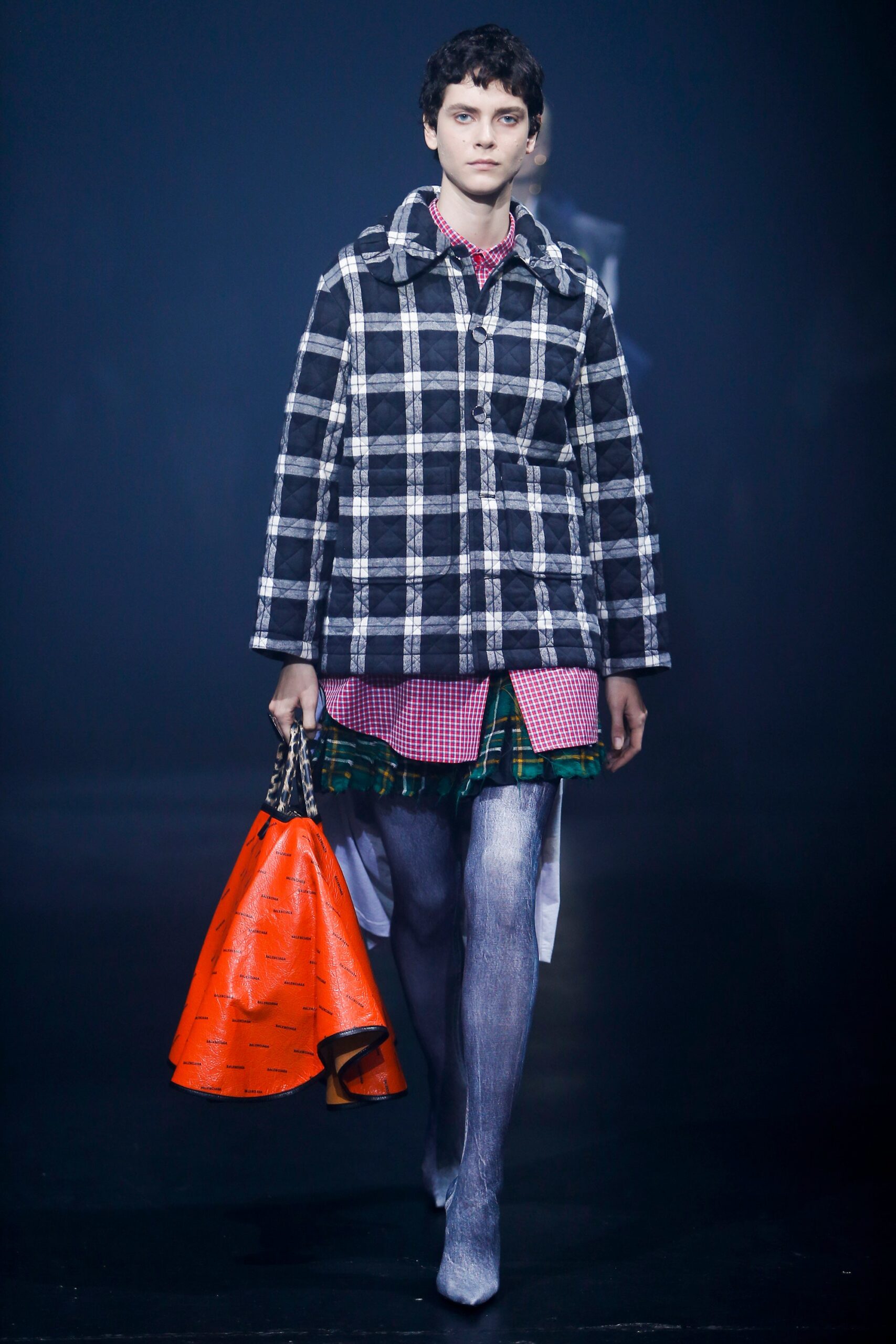 checked coat with layered skirt