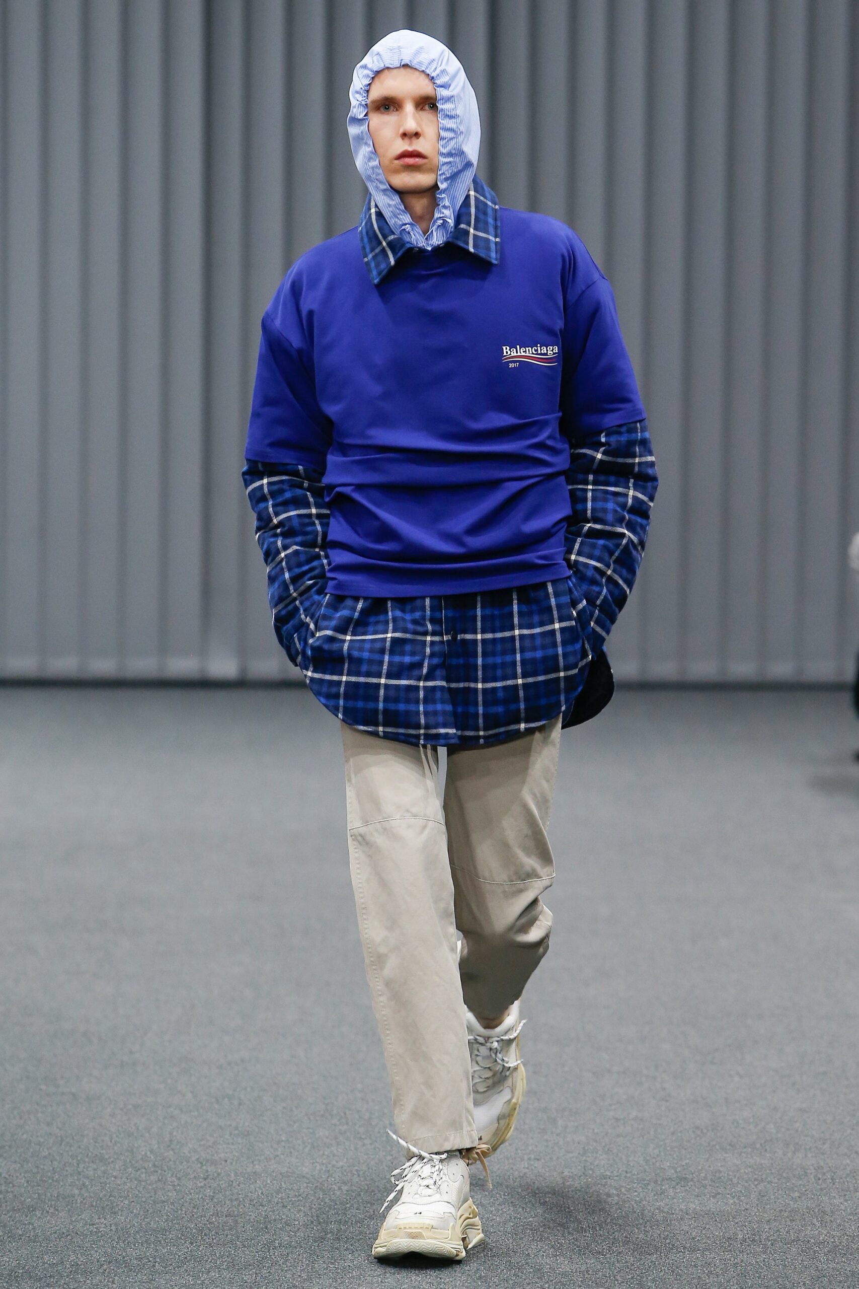 blue hoodie with checked shirt