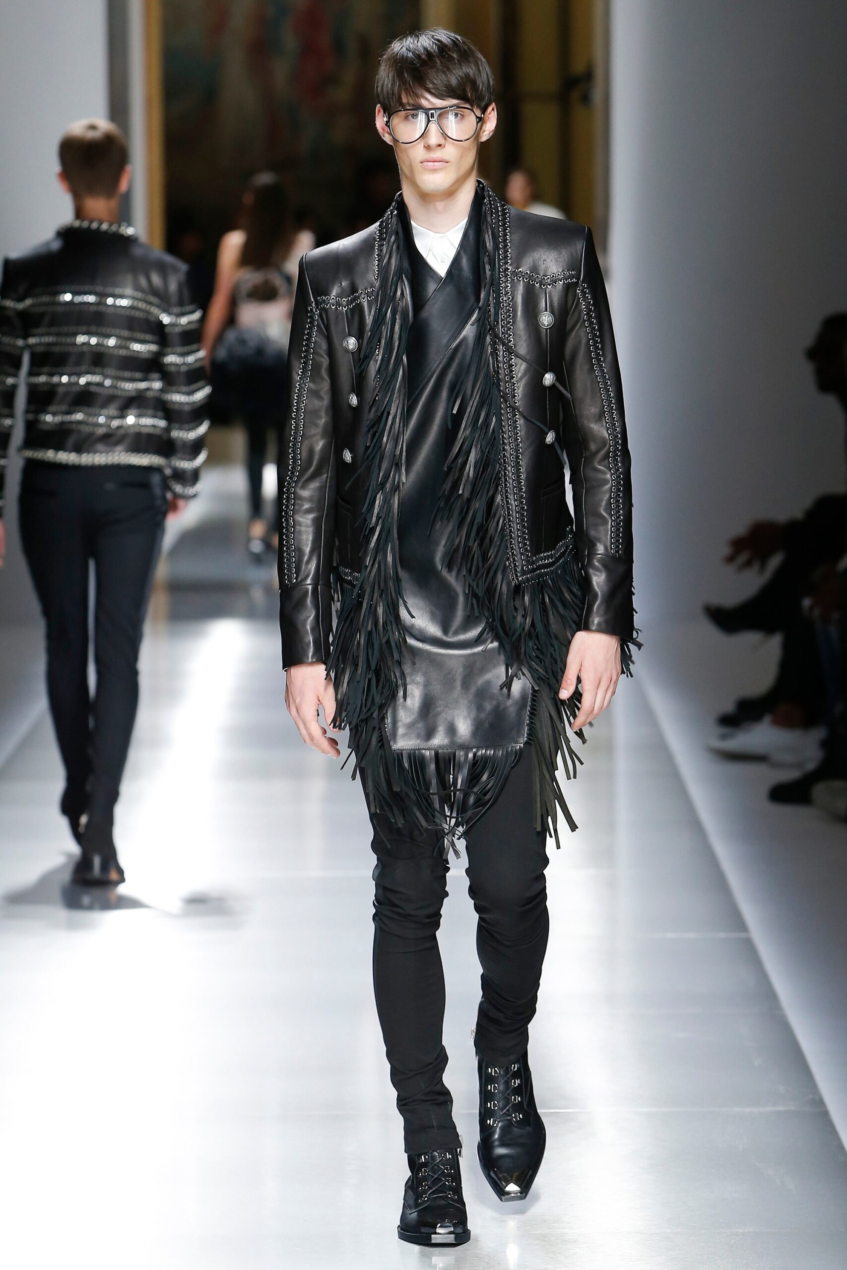 black leather fringed jacket