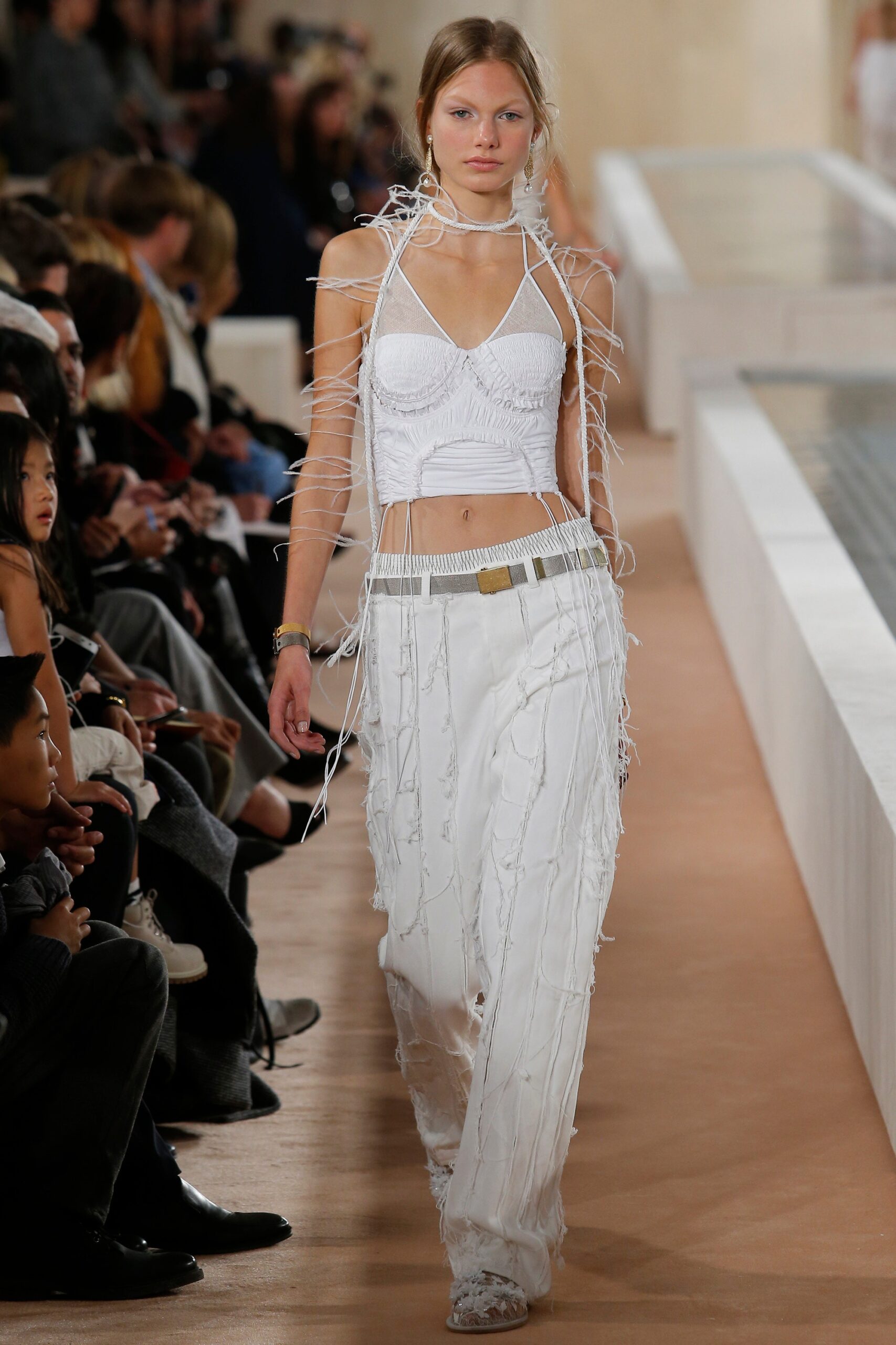 white fitted top and relaxed pants