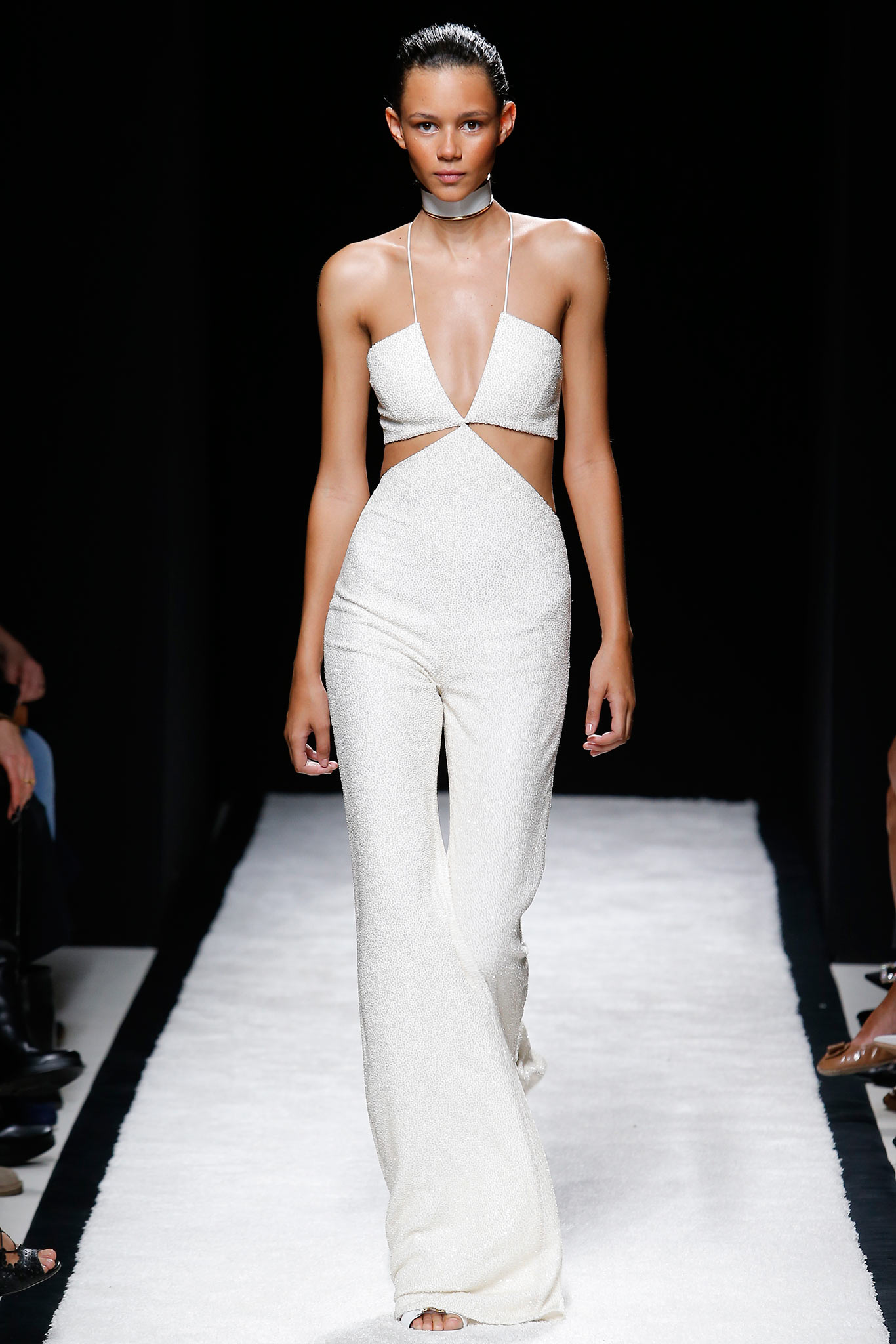 white silk fitted jumpsuit