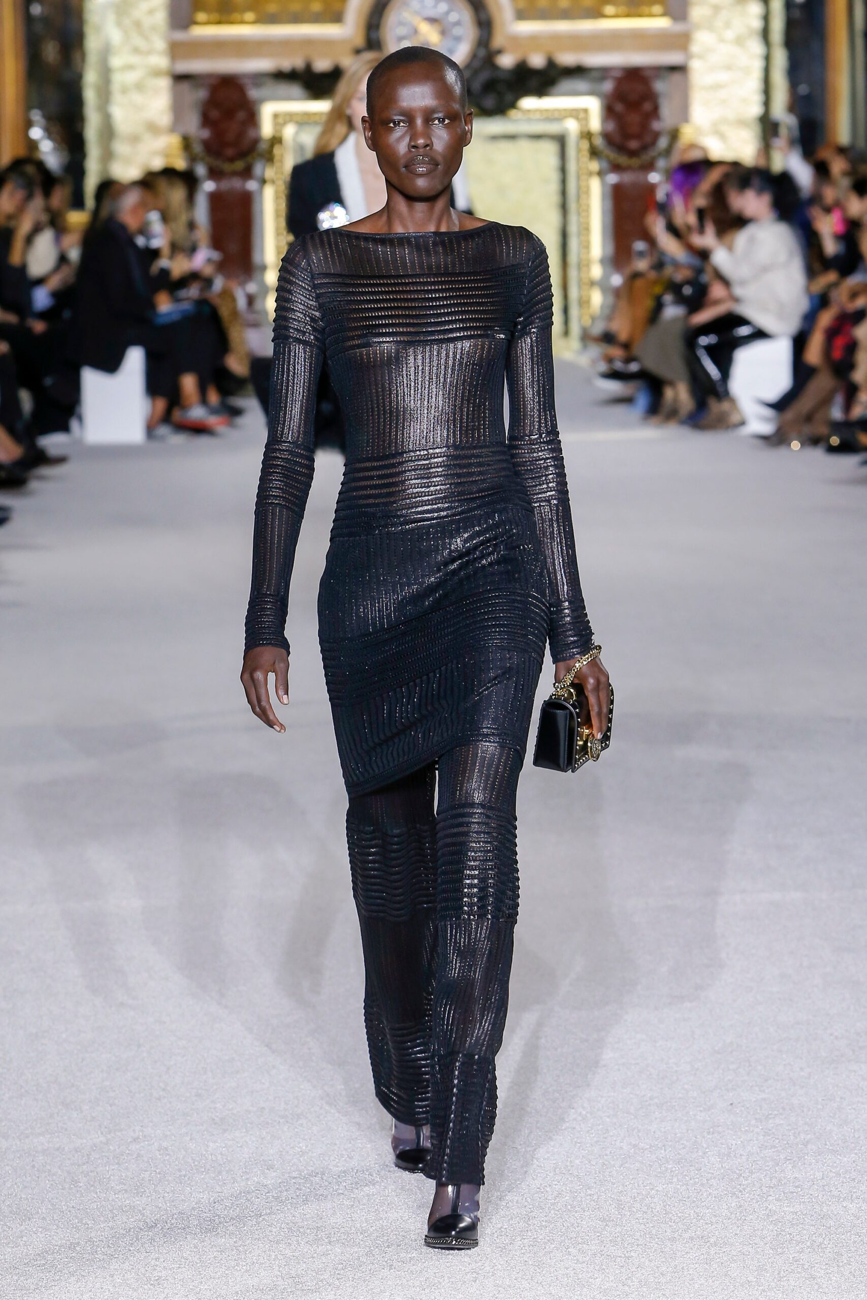 black ribbed long-sleeve dress