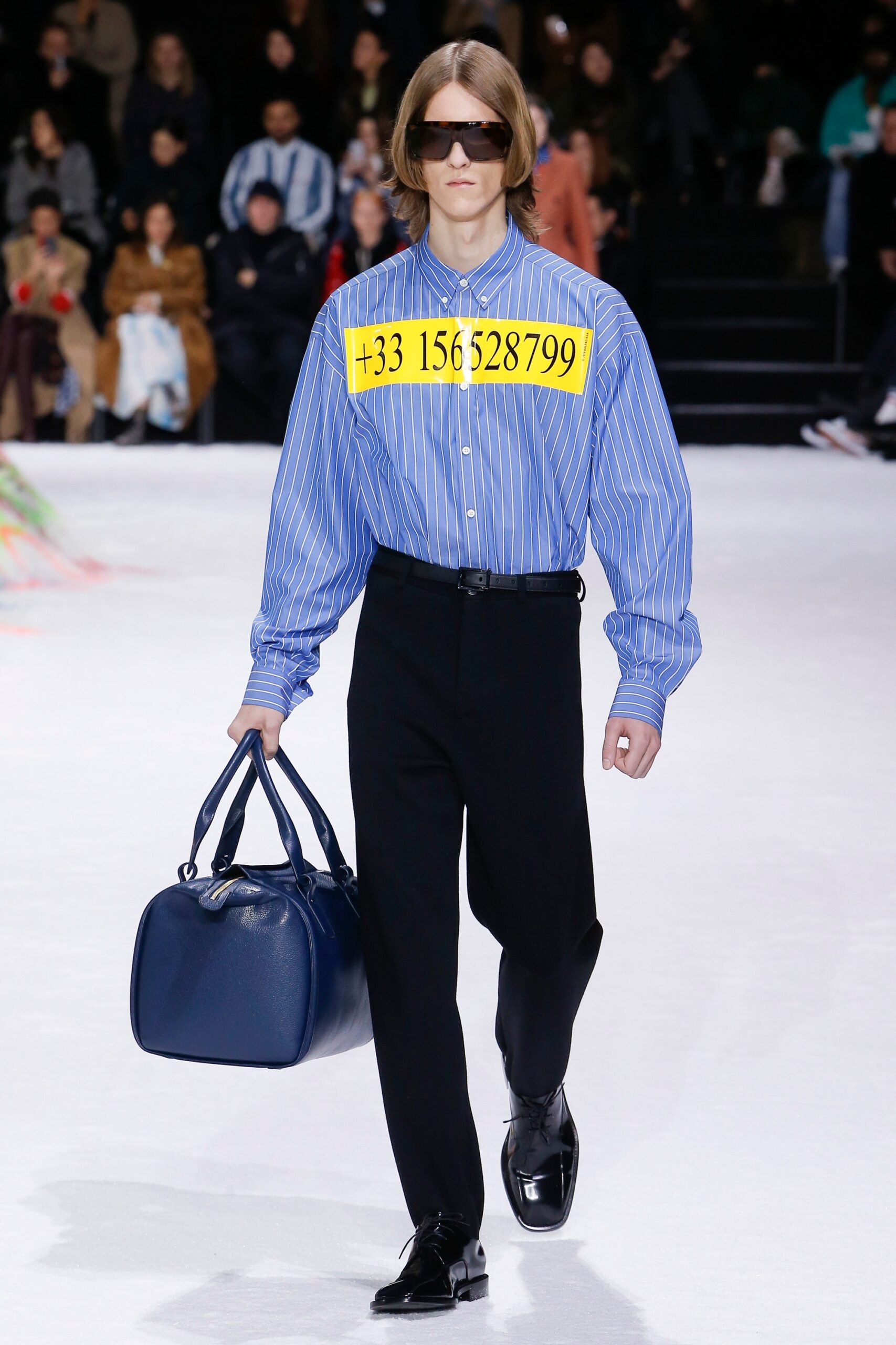 blue leather bag