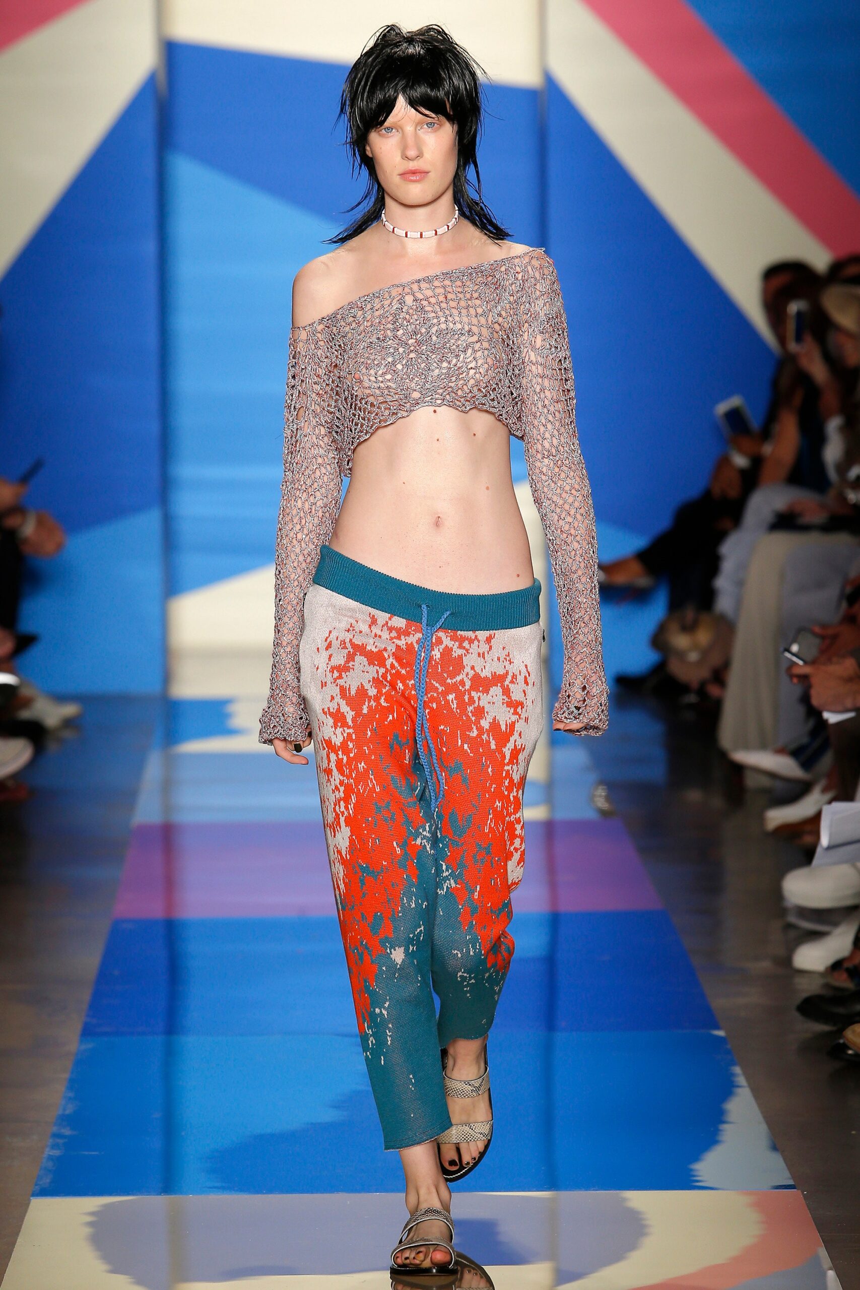 cropped pink crochet top with relaxed pants