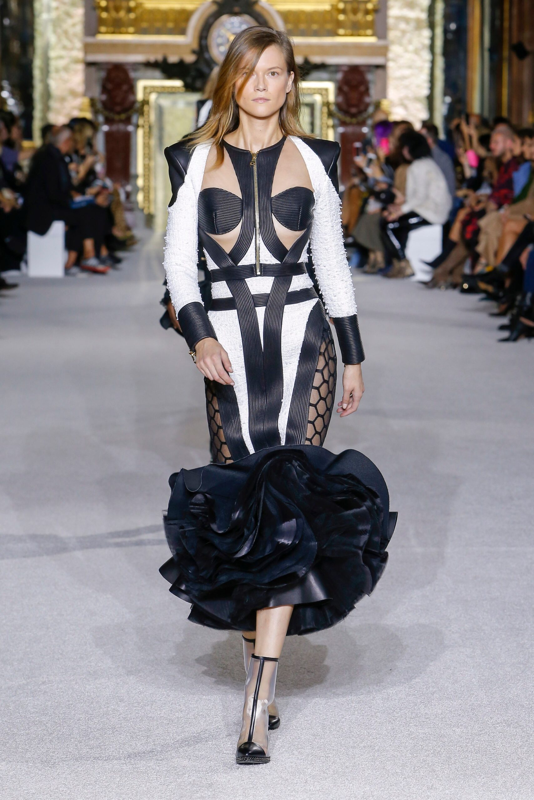 fitted black and white midi dress
