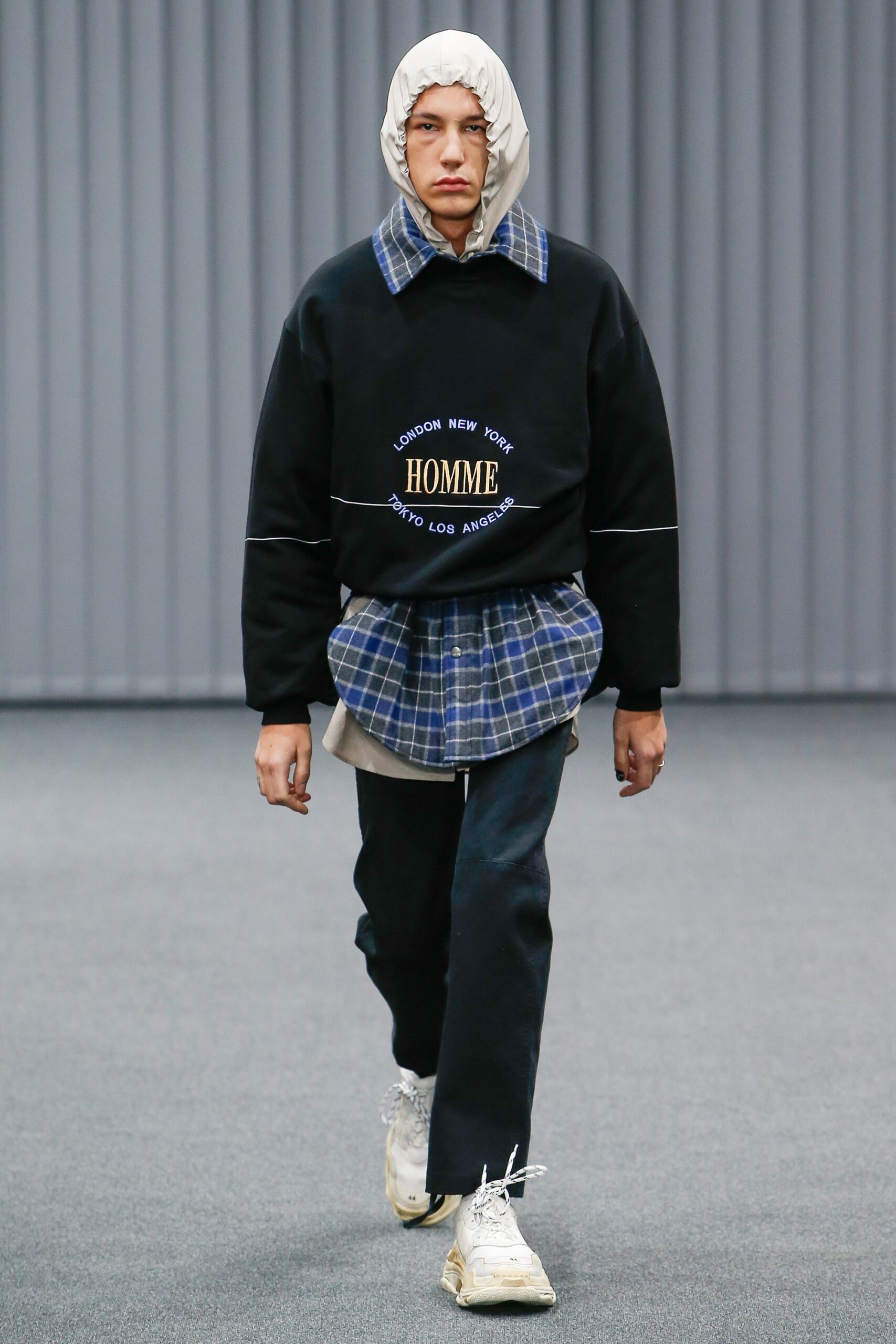 black hoodie with checked shirt