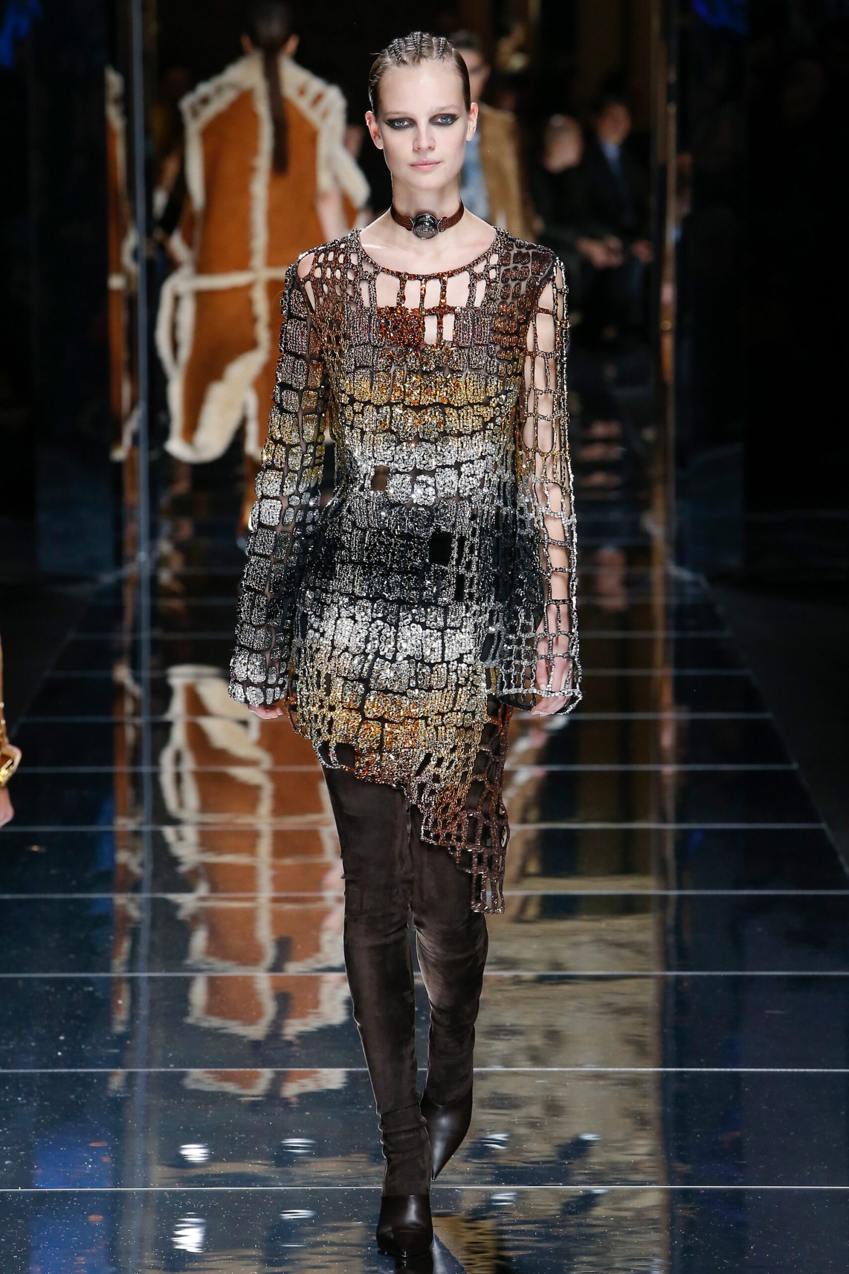 black brown gold sheer dress