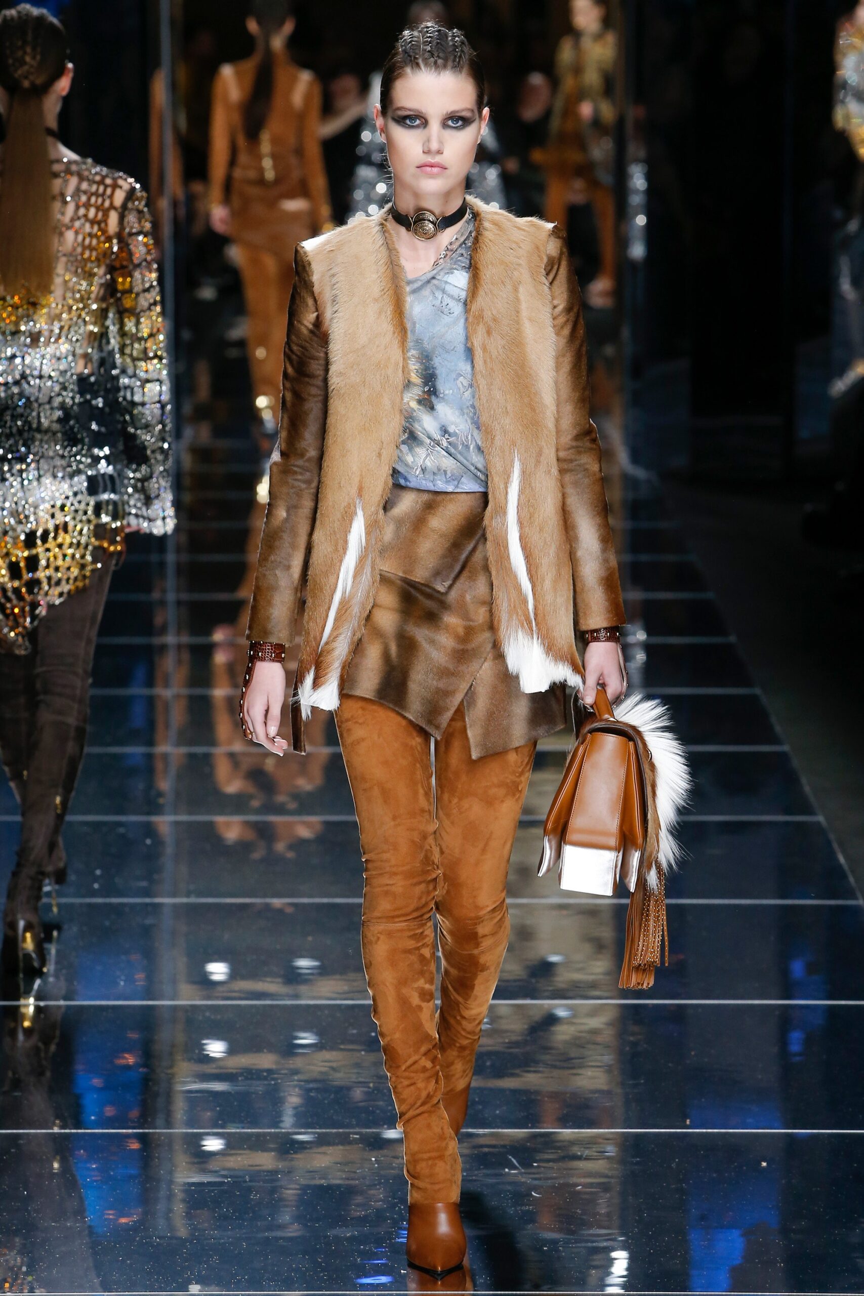 brown fur jacket with asymmetric skirt