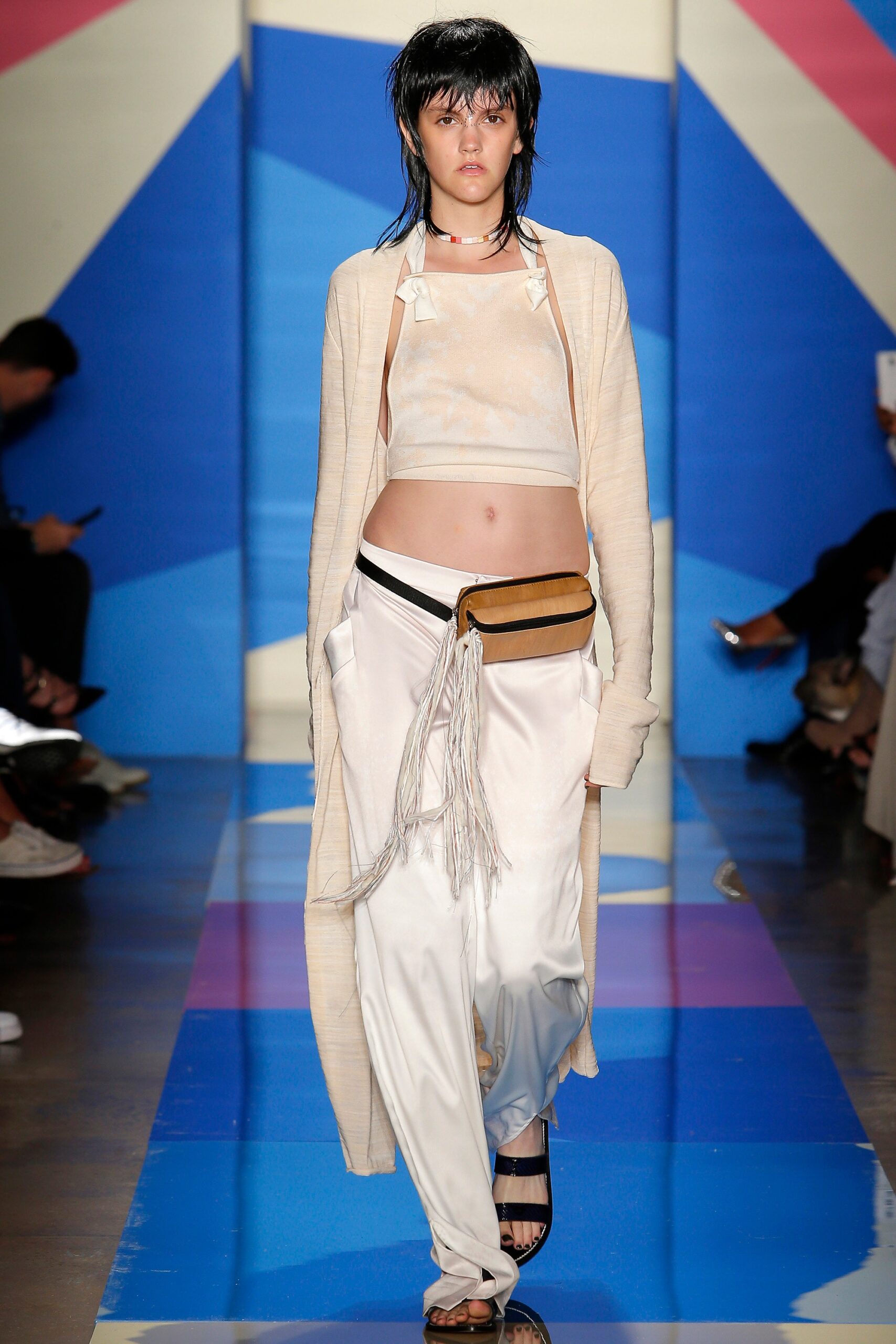 white fitted top with relaxed pants