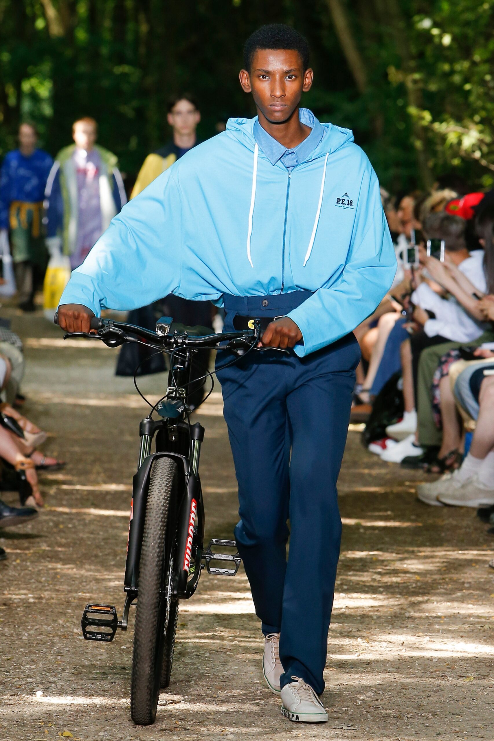 blue oversized hoodie and navy pants