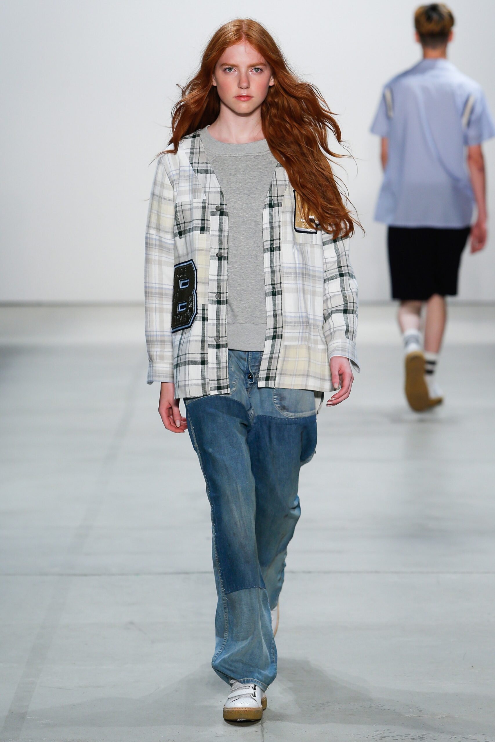 relaxed checked shirt with denim pants