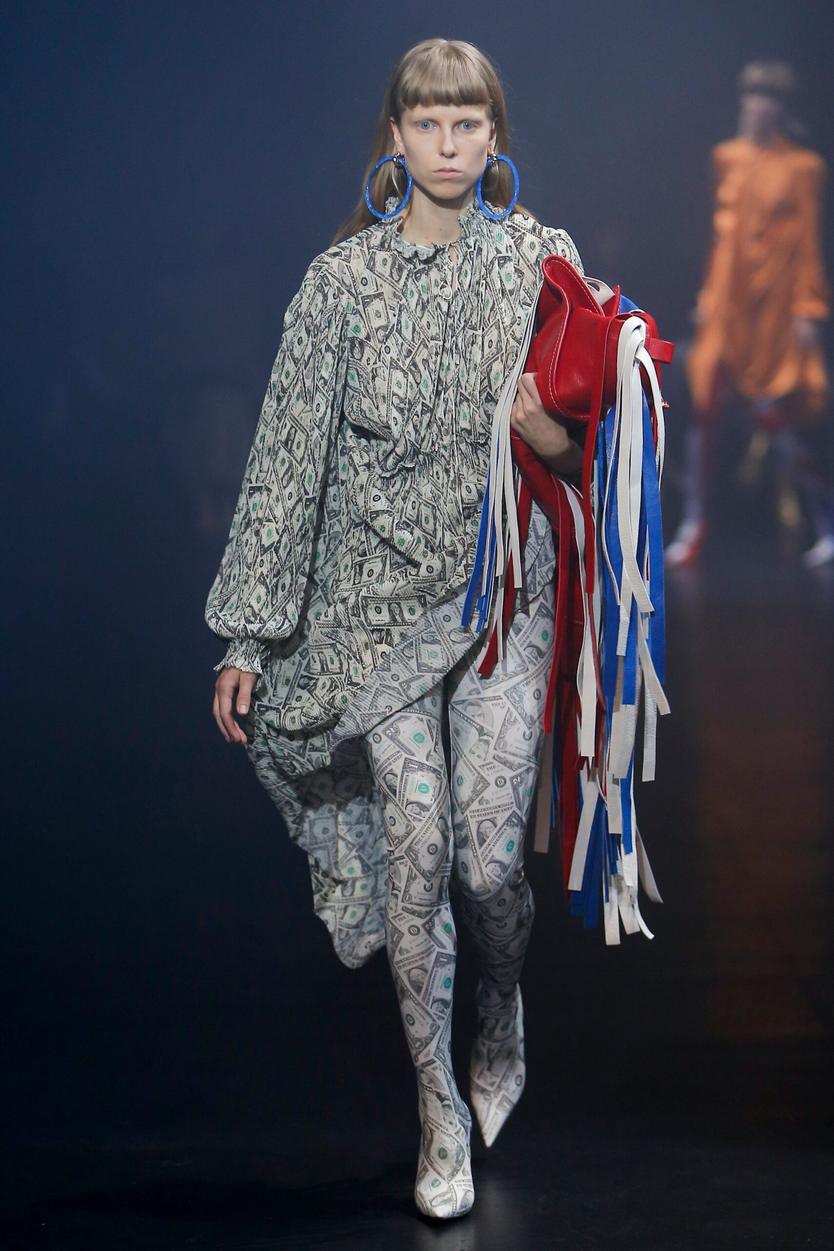 multi-colored draped dress with printed pants