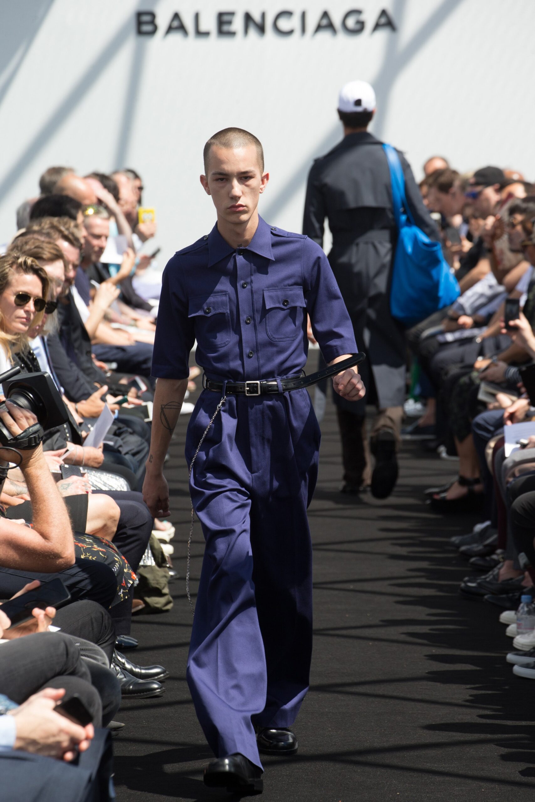 blue cotton relaxed jumpsuit