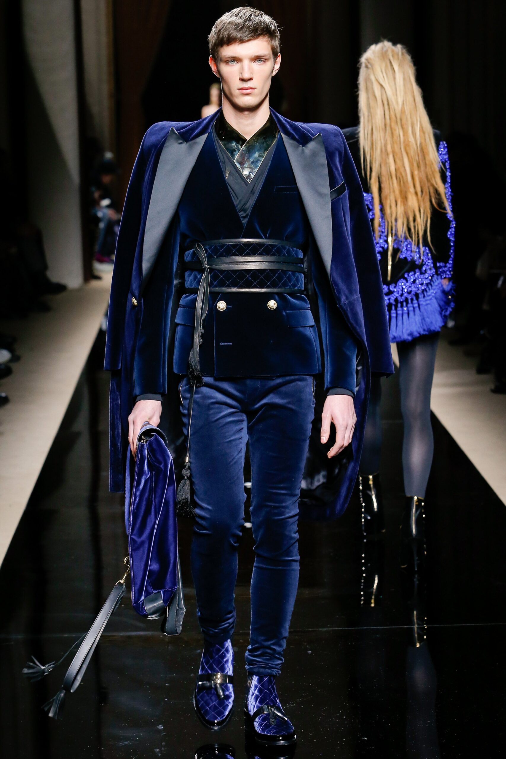 blue velvet tailored blazer