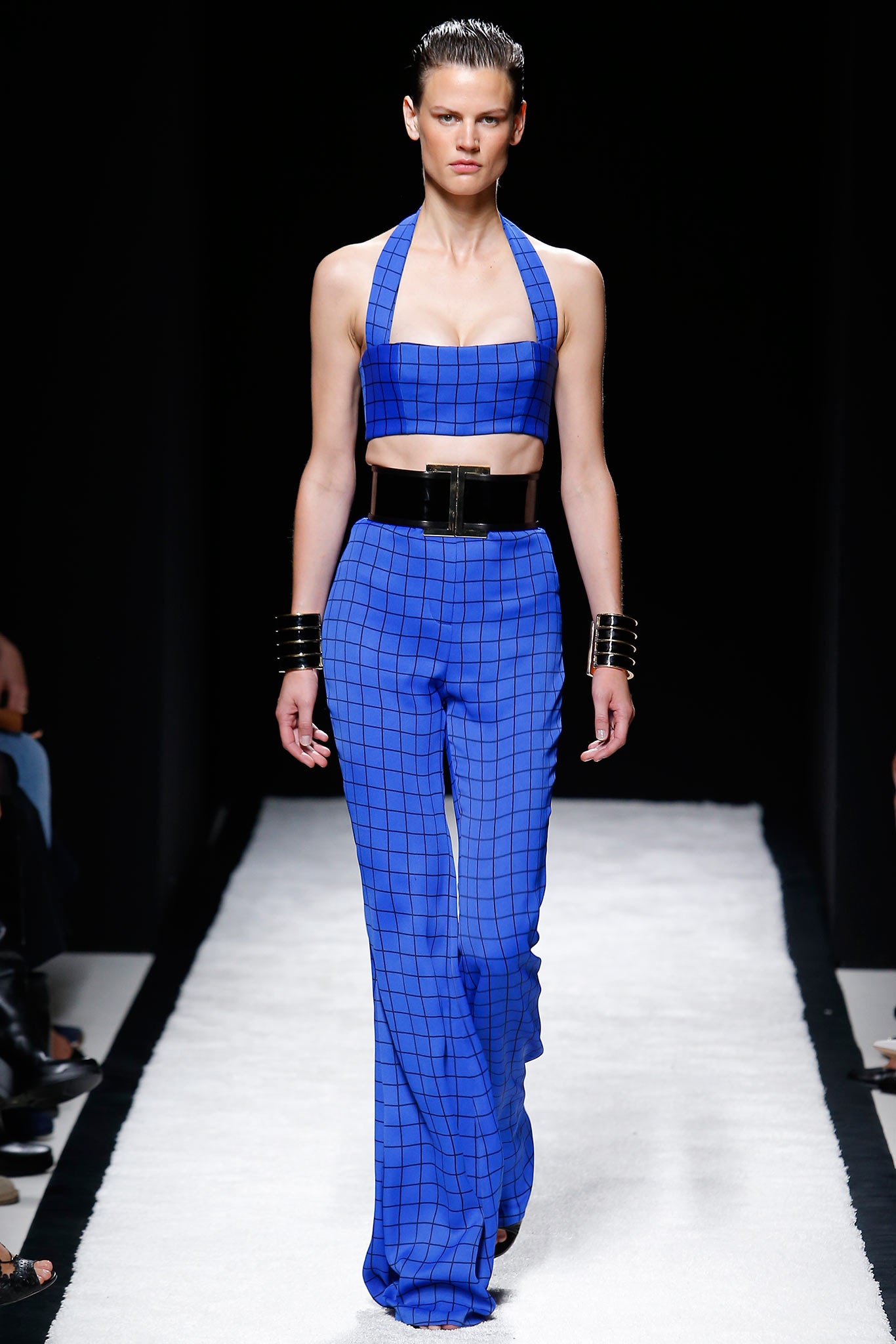 blue checked top and pants