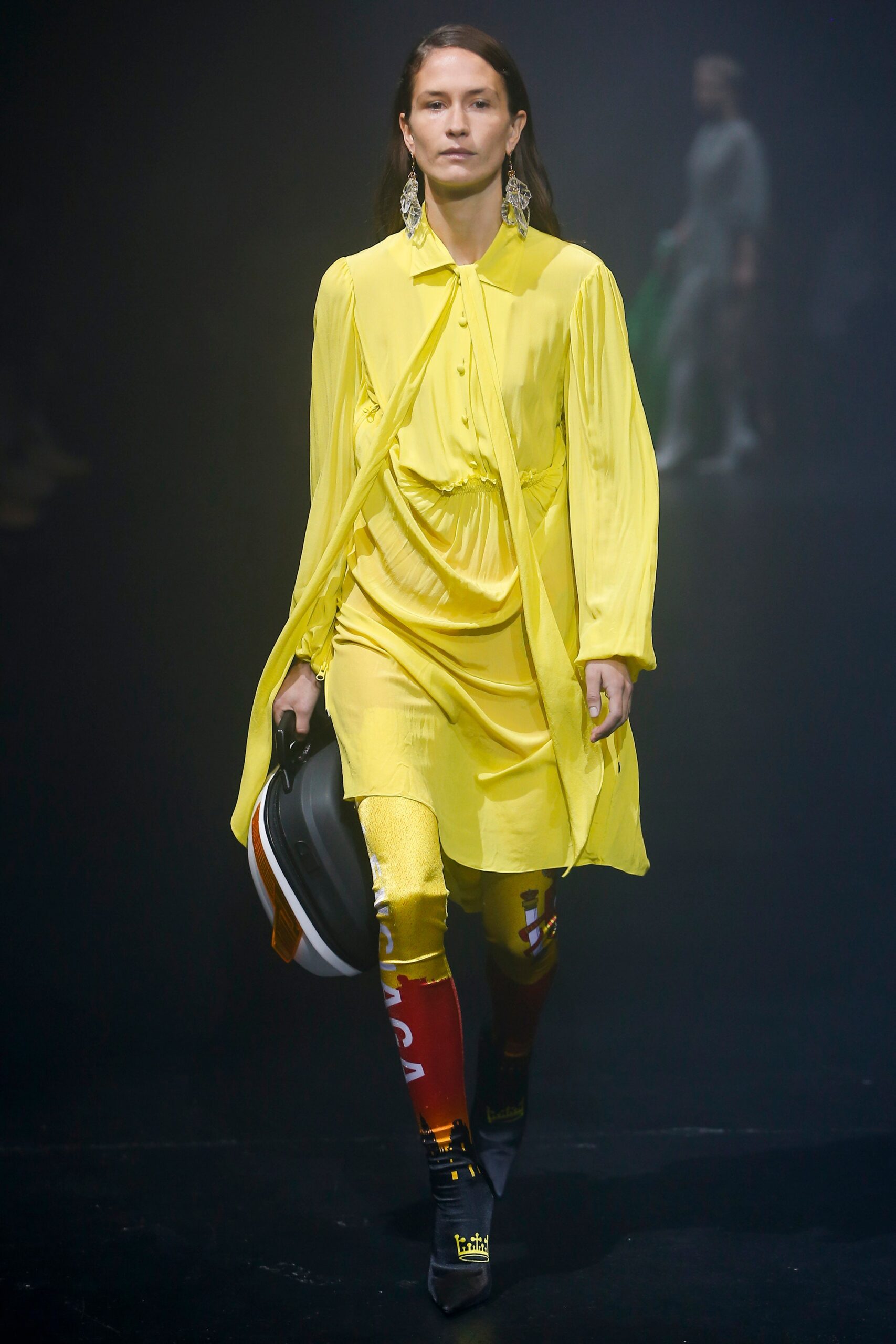 yellow relaxed midi dress with printed pants