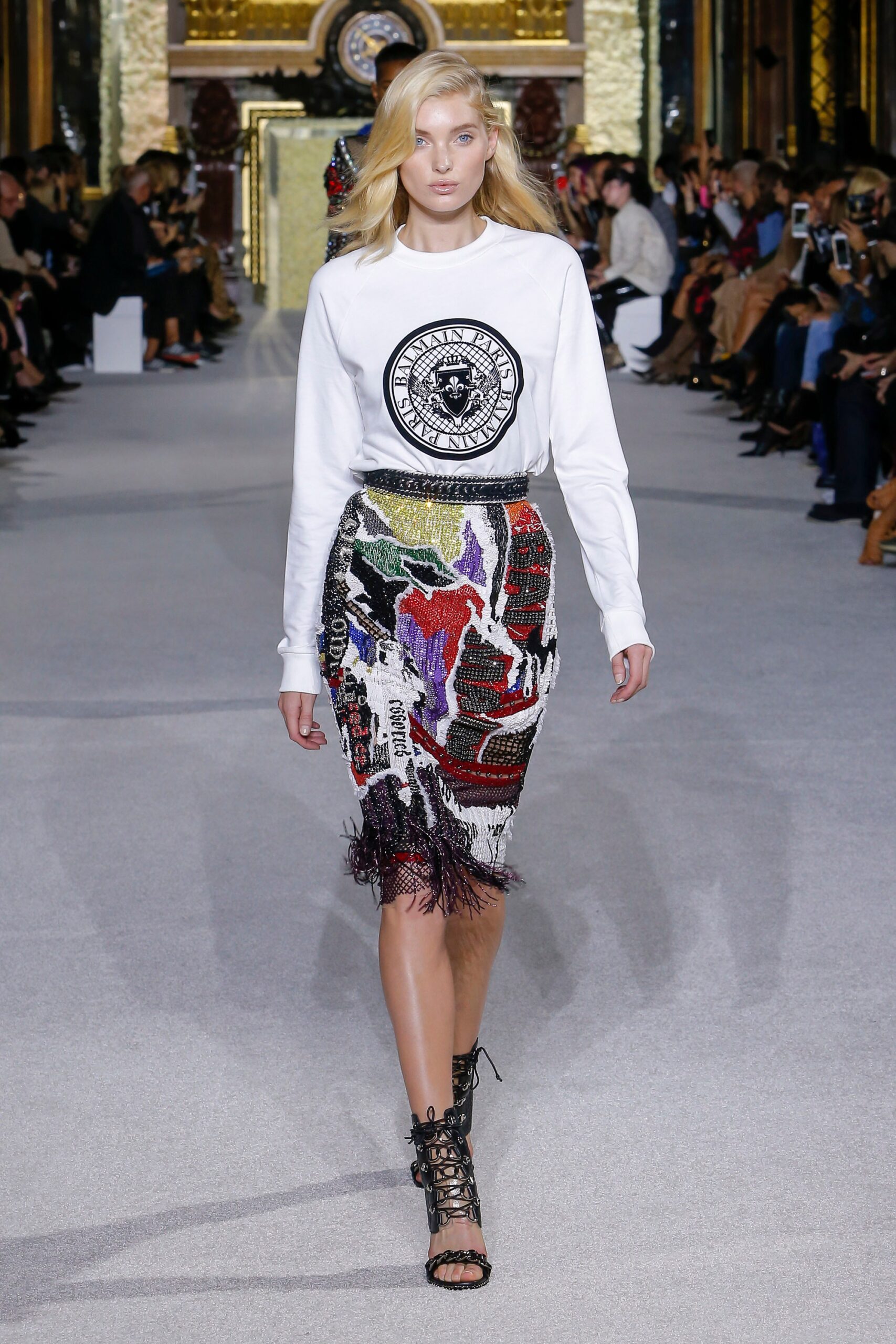 multi silk fitted pencil fringed skirt