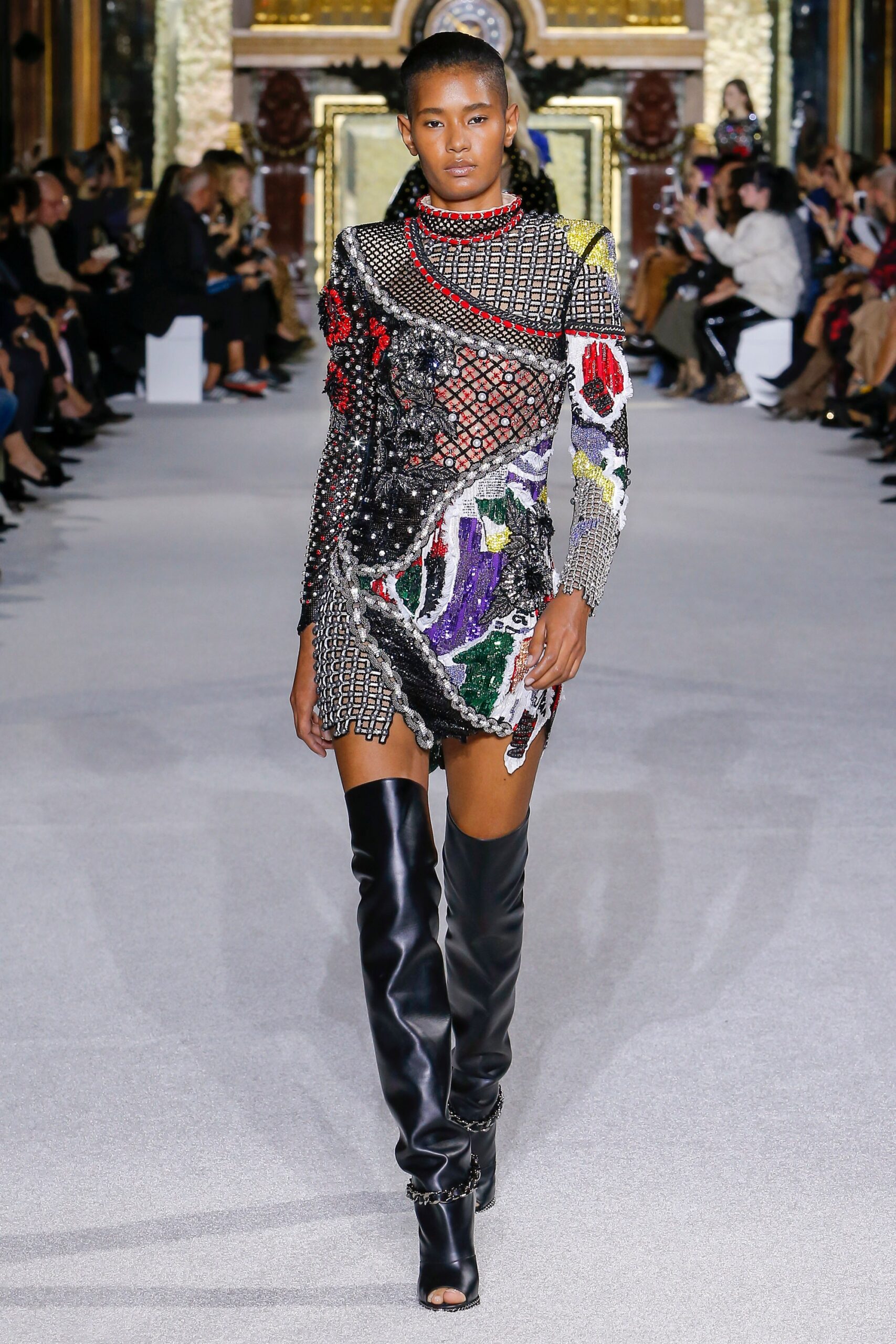 multi-colored embellished mini dress