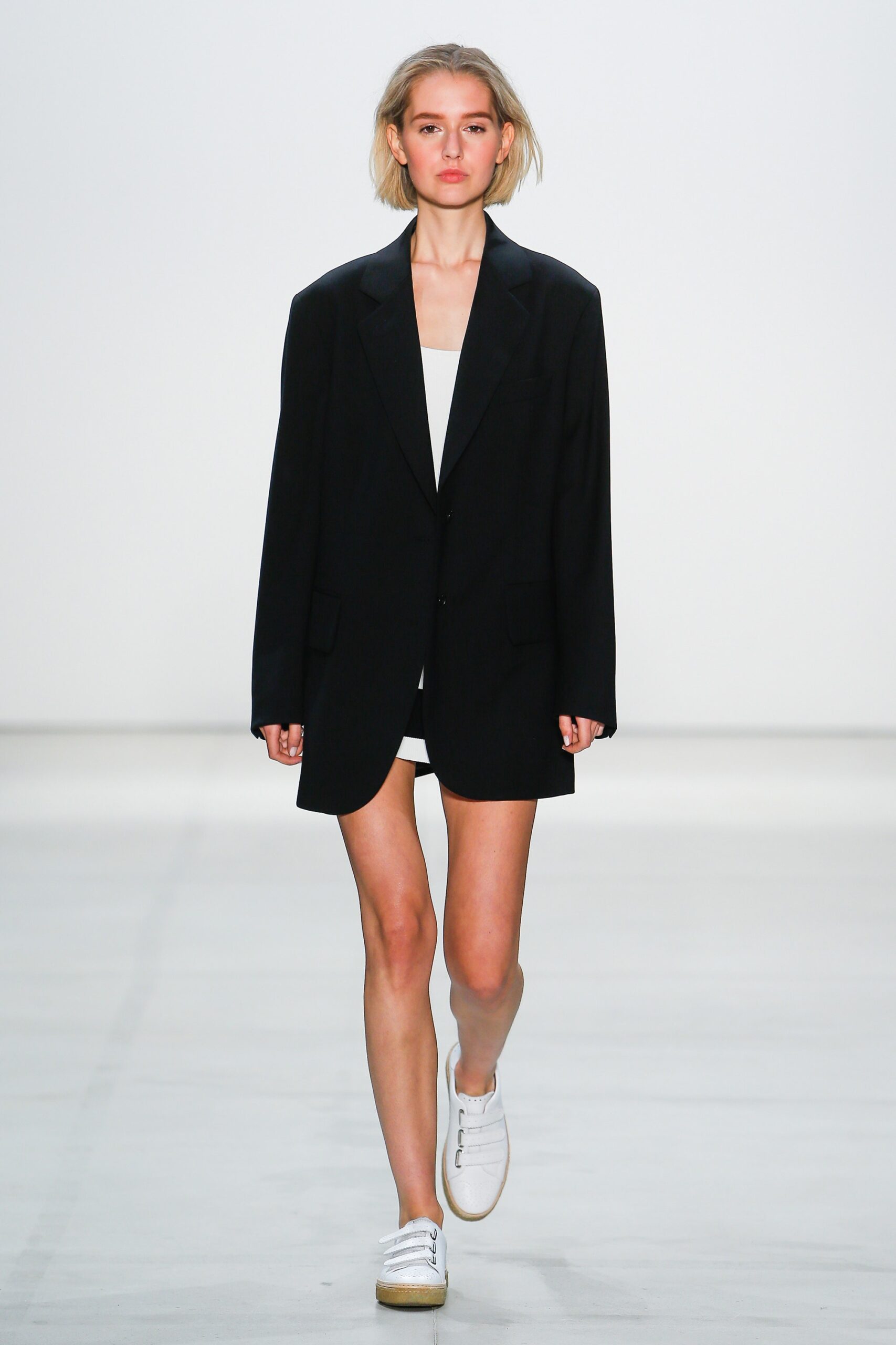 oversized black blazer with white top